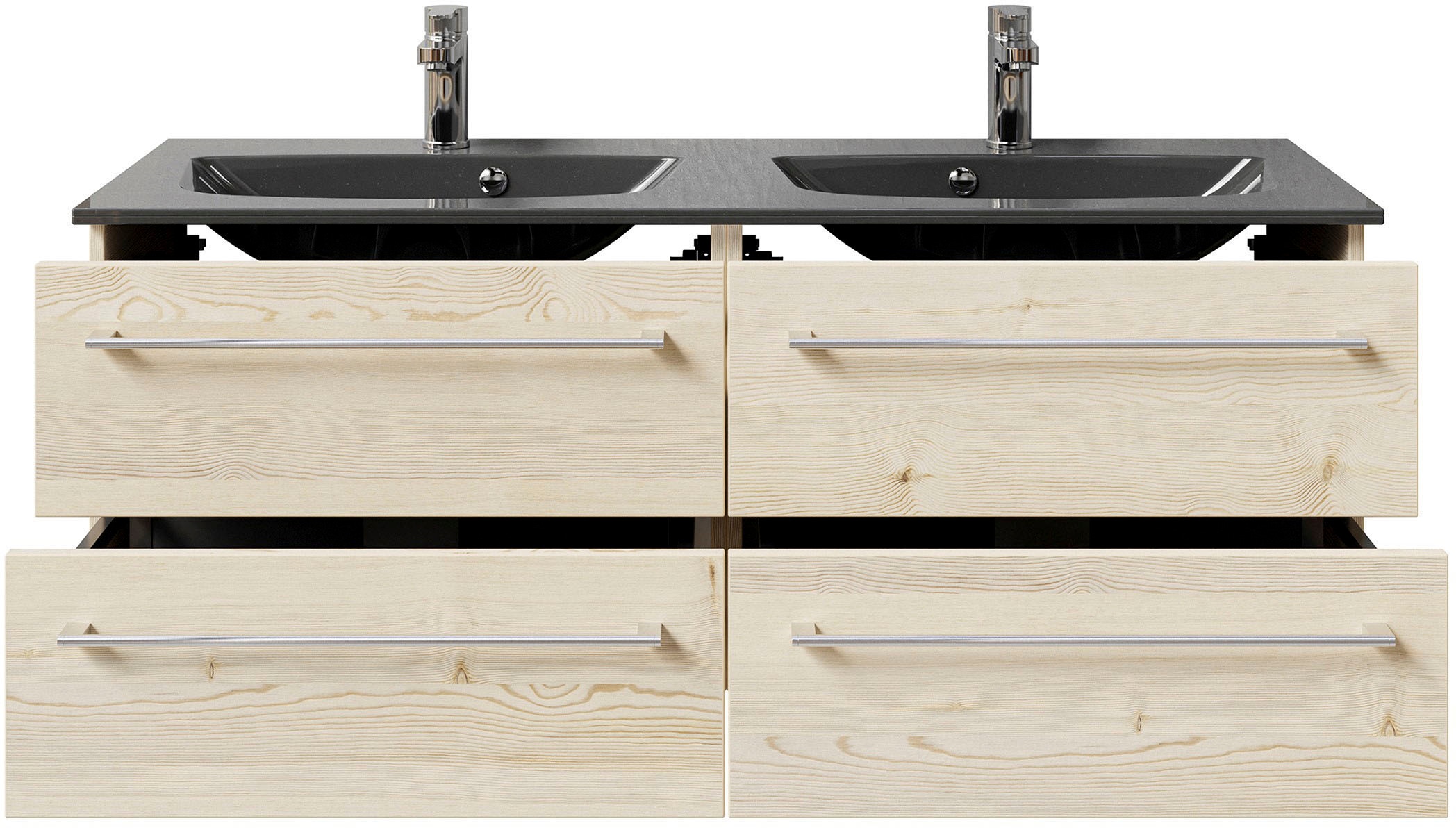 Saphir Waschtisch »Serie 6025 Mineralmarmor-Waschtisch mit Unterschrank, 132 cm breit«, Doppel-Waschplatz mit 4 Schubladen, hängend, verschiedene Ausführungen