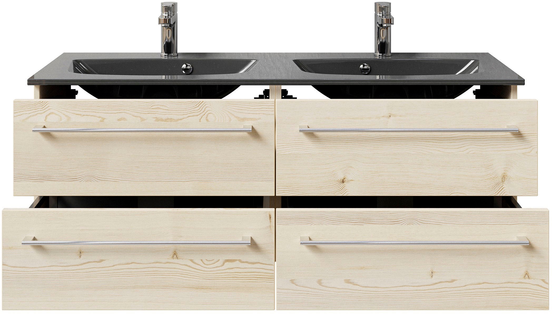 Thumbnail - Saphir Waschtisch "Serie 6025 Mineralmarmor-Waschtisch mit Unterschrank, 132 cm breit" 2 Stk. tlg. Doppel-Waschplatz mit...