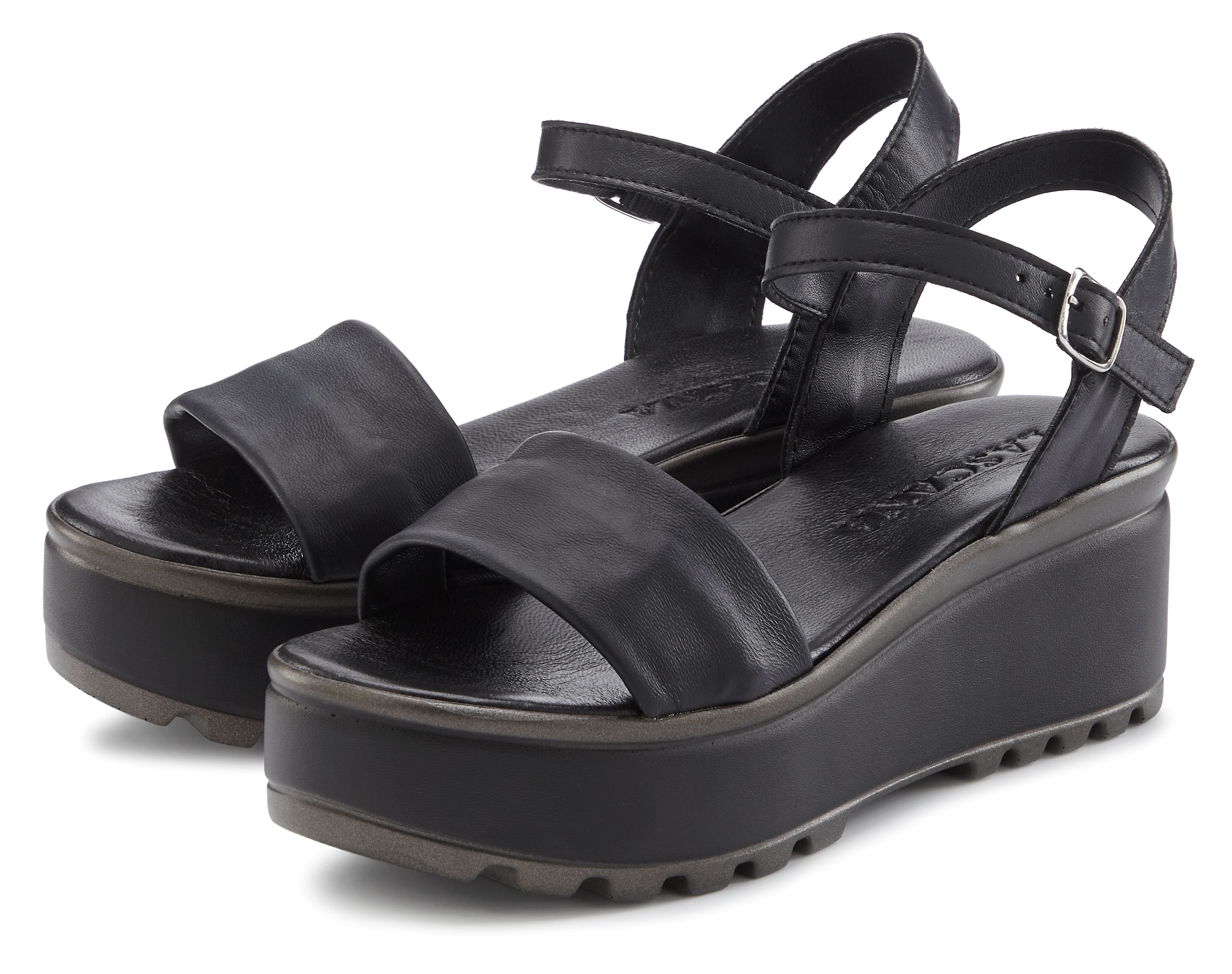 LASCANA Sandalette "Riemchensandalette, Sandale, Sommerschuh, offener Schuh," NEU aus Leder mit Keilabsatz