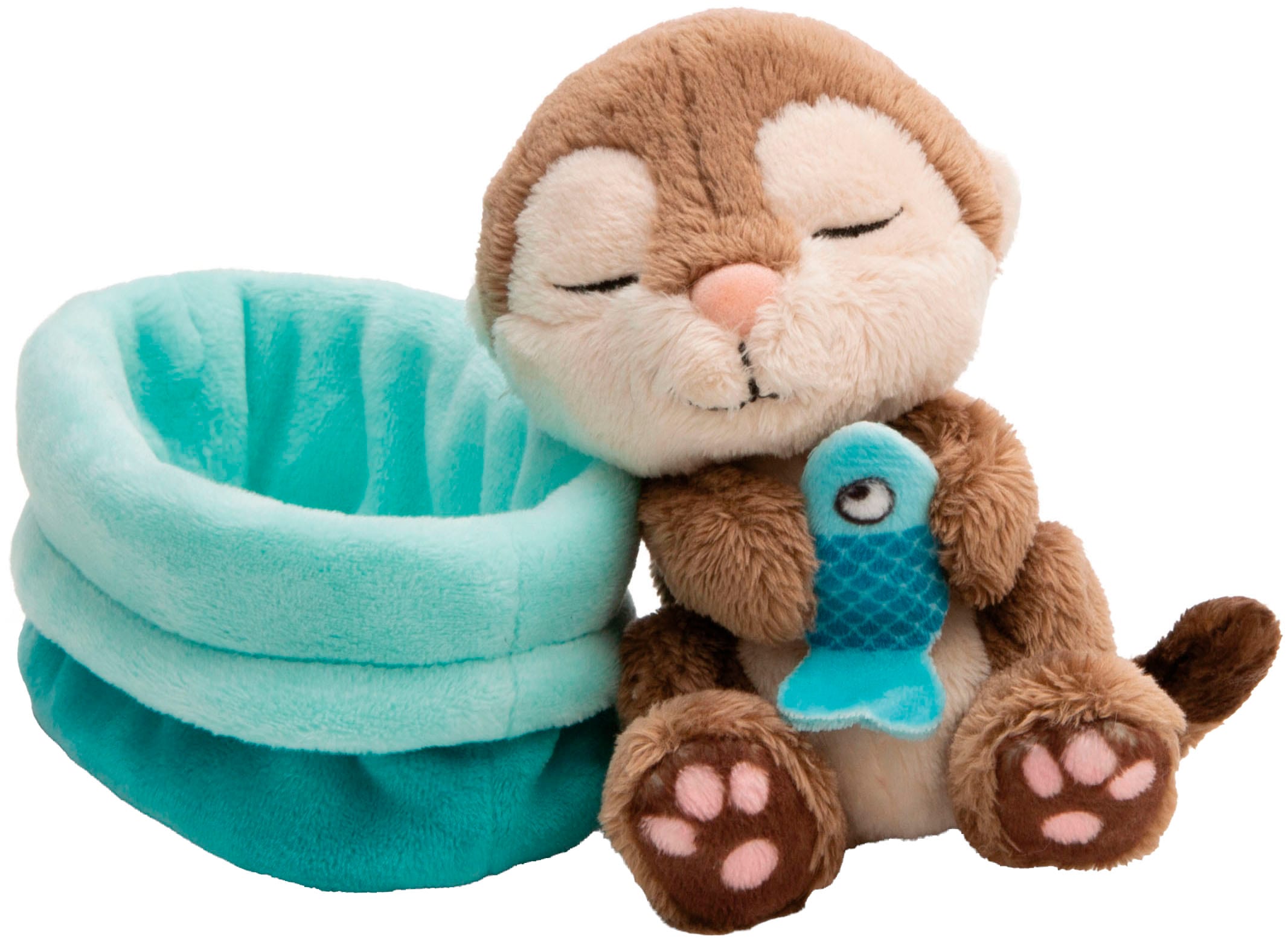 Nici Kuscheltier »Sleeping Pets, Otter mit Fisch 12cm schlafend im Körbchen«