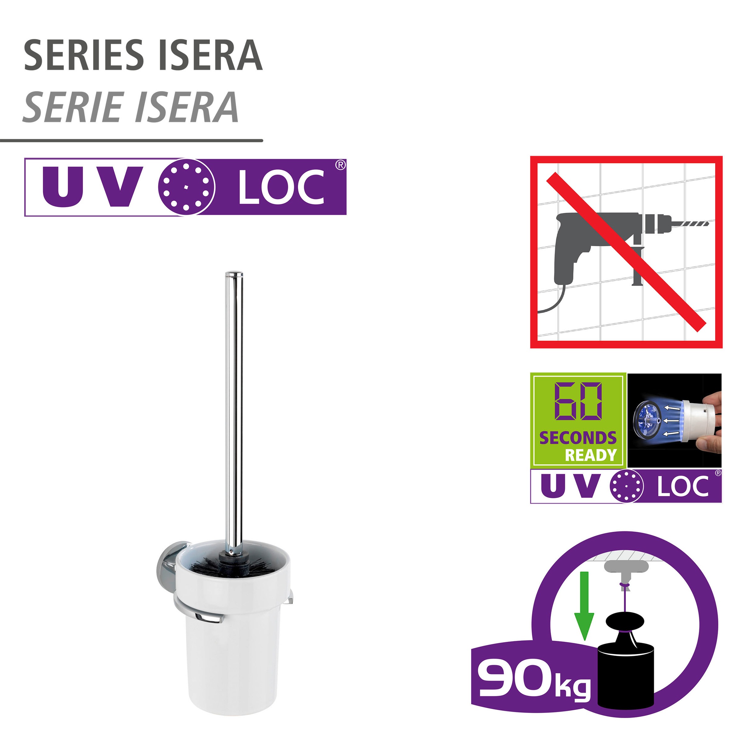 WENKO WC-Garnitur »UV-Loc® Isera«, aus Edelstahl, befestigen ohne Bohren mit UV-Loc
