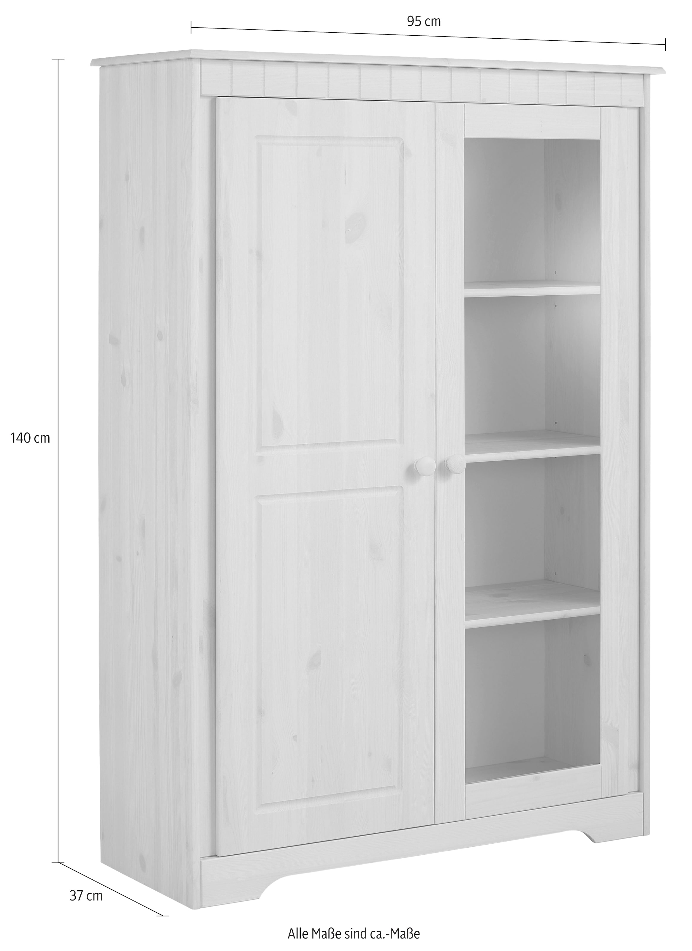 Home affaire Highboard »Pöhl«, Breite 95 cm, Höhe 140 cm, mit 1 Glastür, 3 breite Einlegeböden