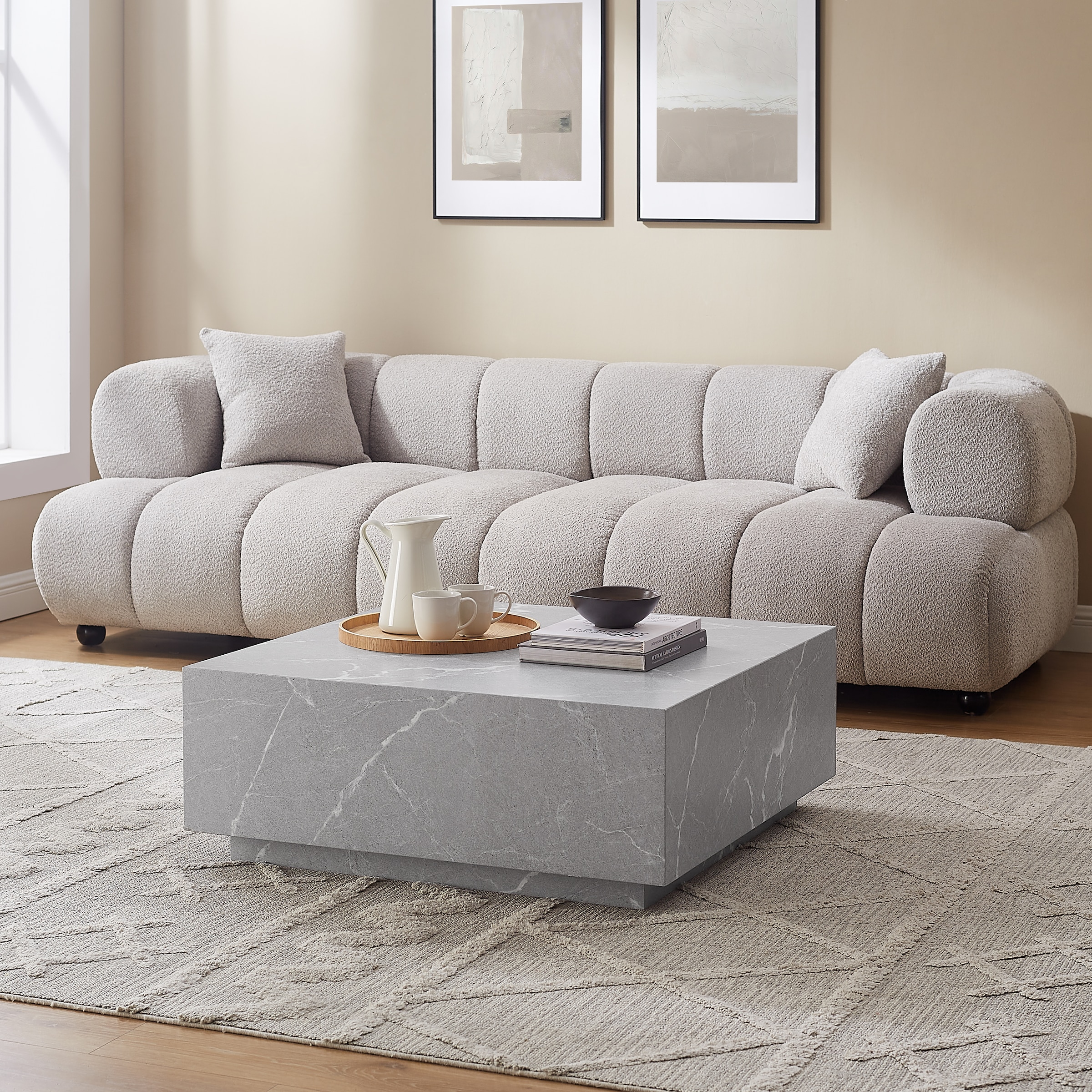 SalesFever Couchtisch, in Travertin- oder Marmoroptik, Breite/Tiefe 90x90 cm