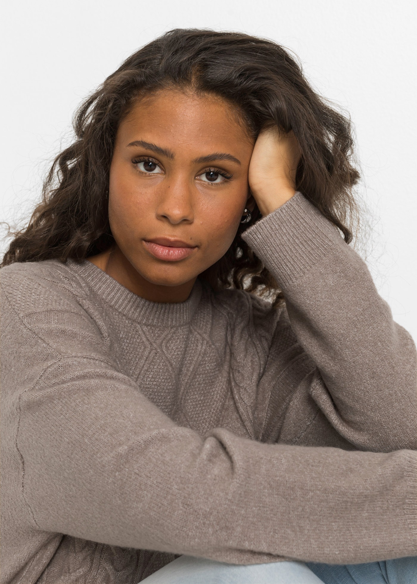 bonprix Strickpullover mit tollem Zopfmuster, lässige Oversized Passform, Melange-Optik
