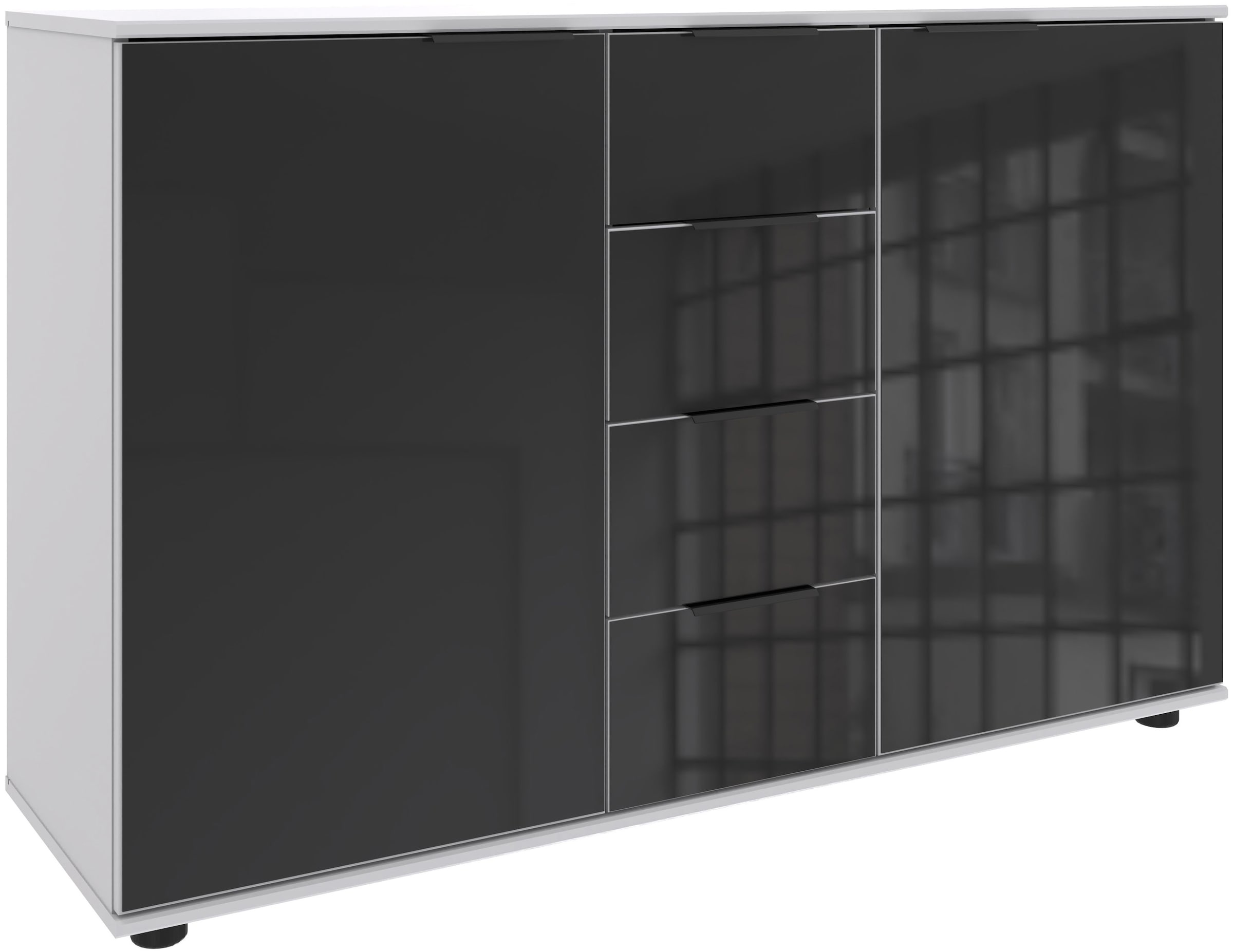 Wimex Kombikommode "Leonberg, Sideboard 2trg mit 4 Schubladen", mit Glasfront, B/T/H 130/41/83cm, schwarze Metallgriffe