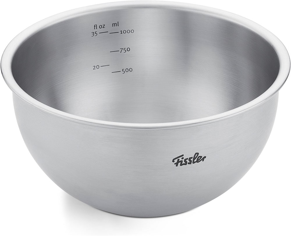 Fissler Schüssel "Fissler Essential Edelstahl-Schüssel" aus Edelstahl 18/10 mit integrierter Mess-Skala, stapelbar für platzsparende Aufbewahrung