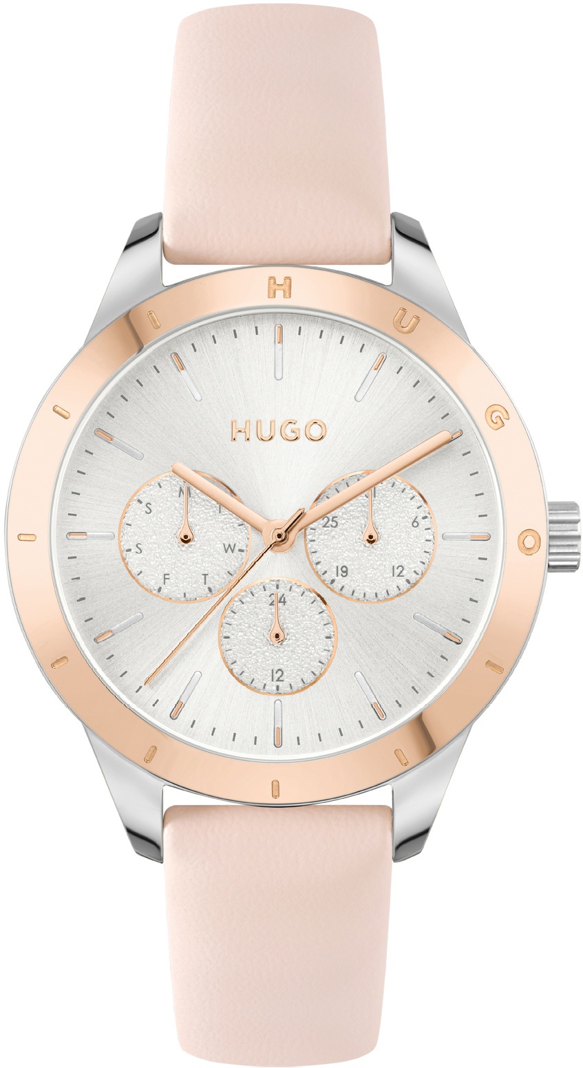 HUGO Multifunktionsuhr »#FRIEND, 1540117«, Quarzuhr, Armbanduhr, Damenuhr, Datum mit Tag und Wochentag