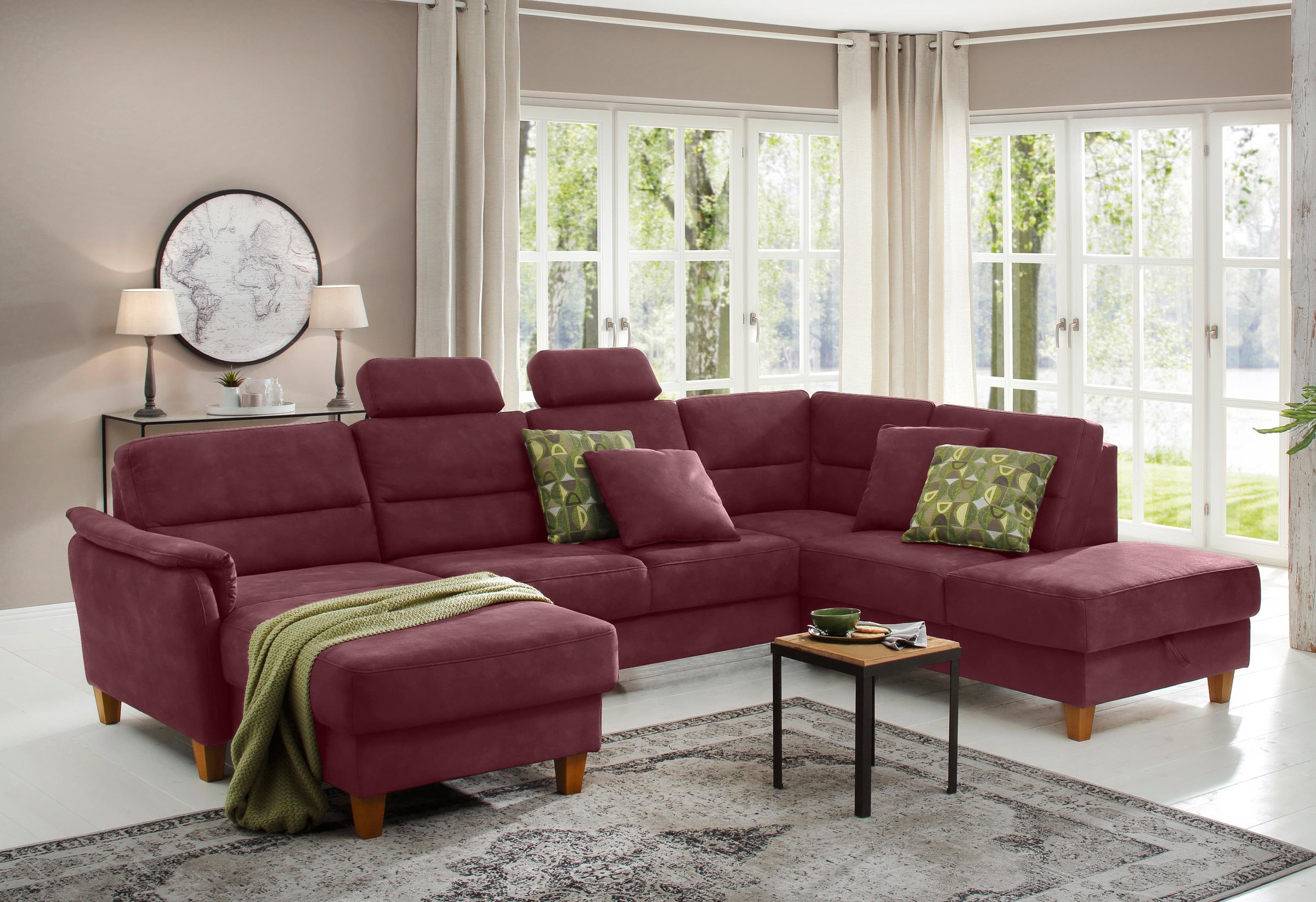 Home affaire Wohnlandschaft "Palmera U-Form, B: 308 cm" optional Bettfunkti günstig online kaufen