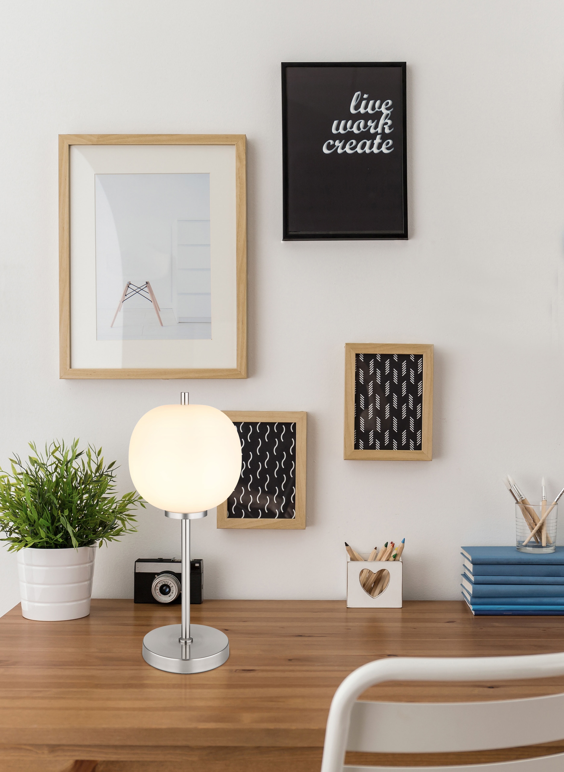 GLOBO LIGHTING Tischleuchte »BLACKY I« E14 1 Stk. Tischlampe Glas opal DM 18,5cm Schlafzimmer Flur