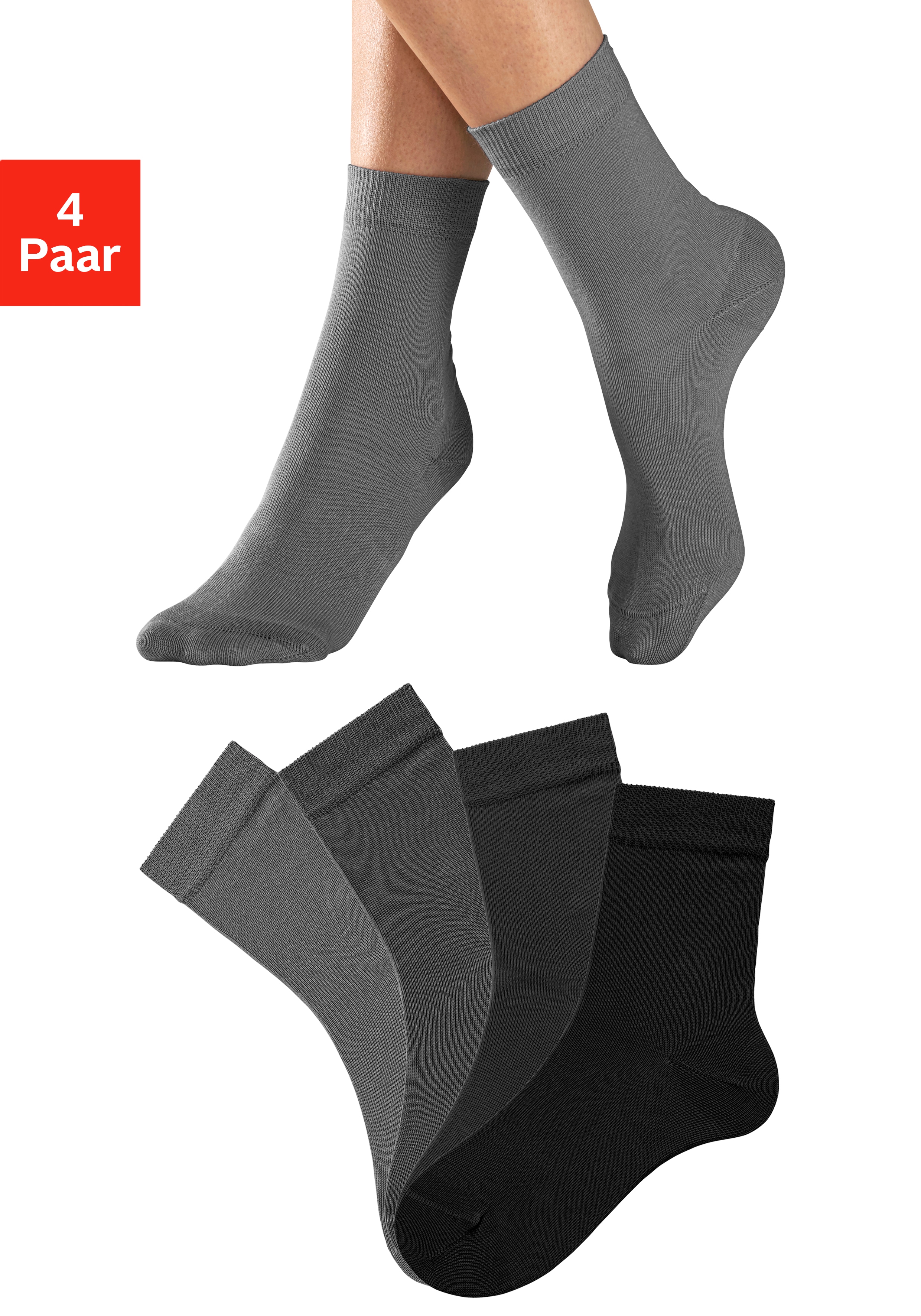 H.I.S Socken "für Kinder Damen Unisex aus Baumwolle atmungsaktiv Mittelhocher Schaft" Packung, 4 Stk. tlg. in unterschiedlichen Farbzusammenstellungen