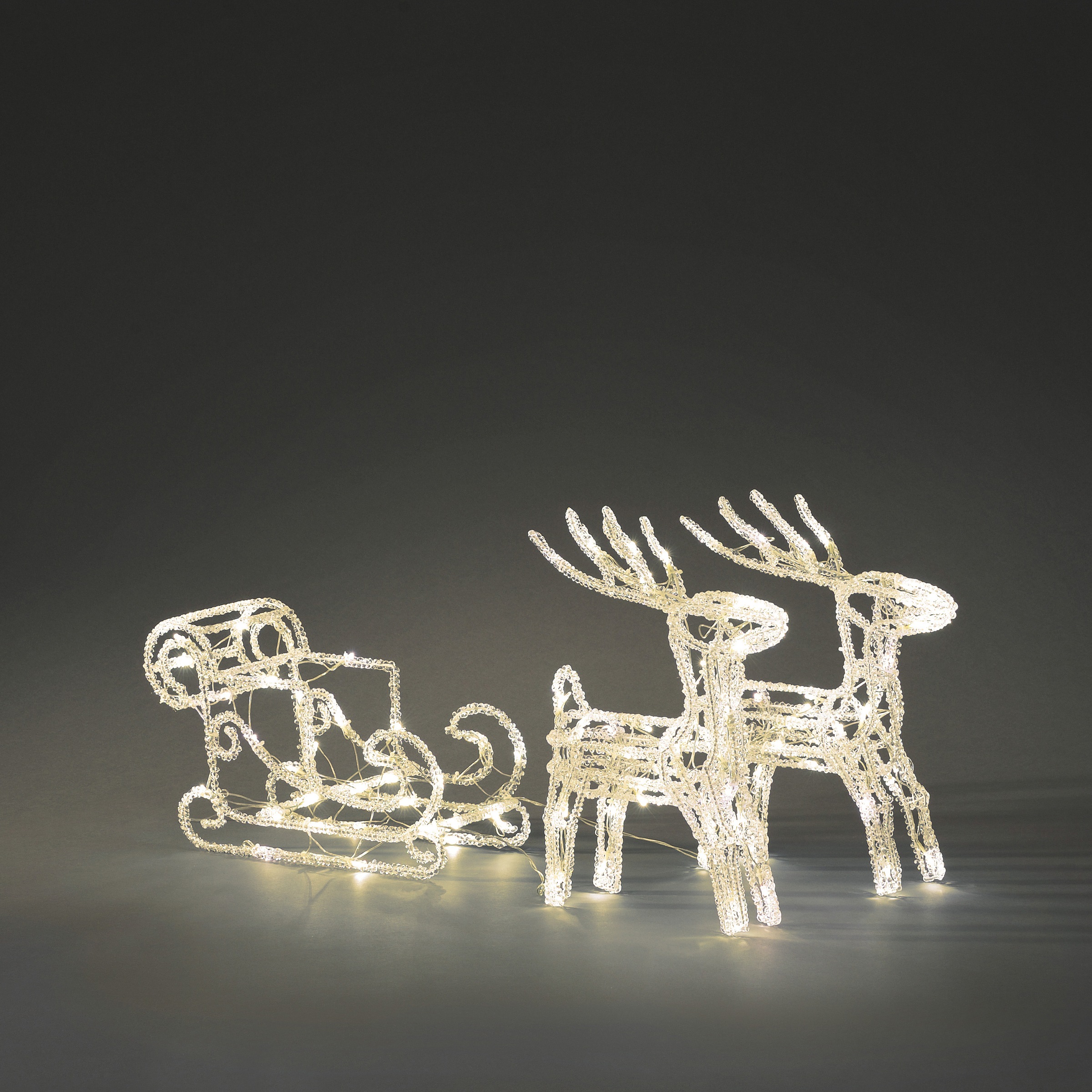 KONSTSMIDE Weihnachtsfigur "Weihnachtsdeko aussen", LED Acryl-Set "Schlitten mit 2 Rentieren", 96 warm weiße Dioden