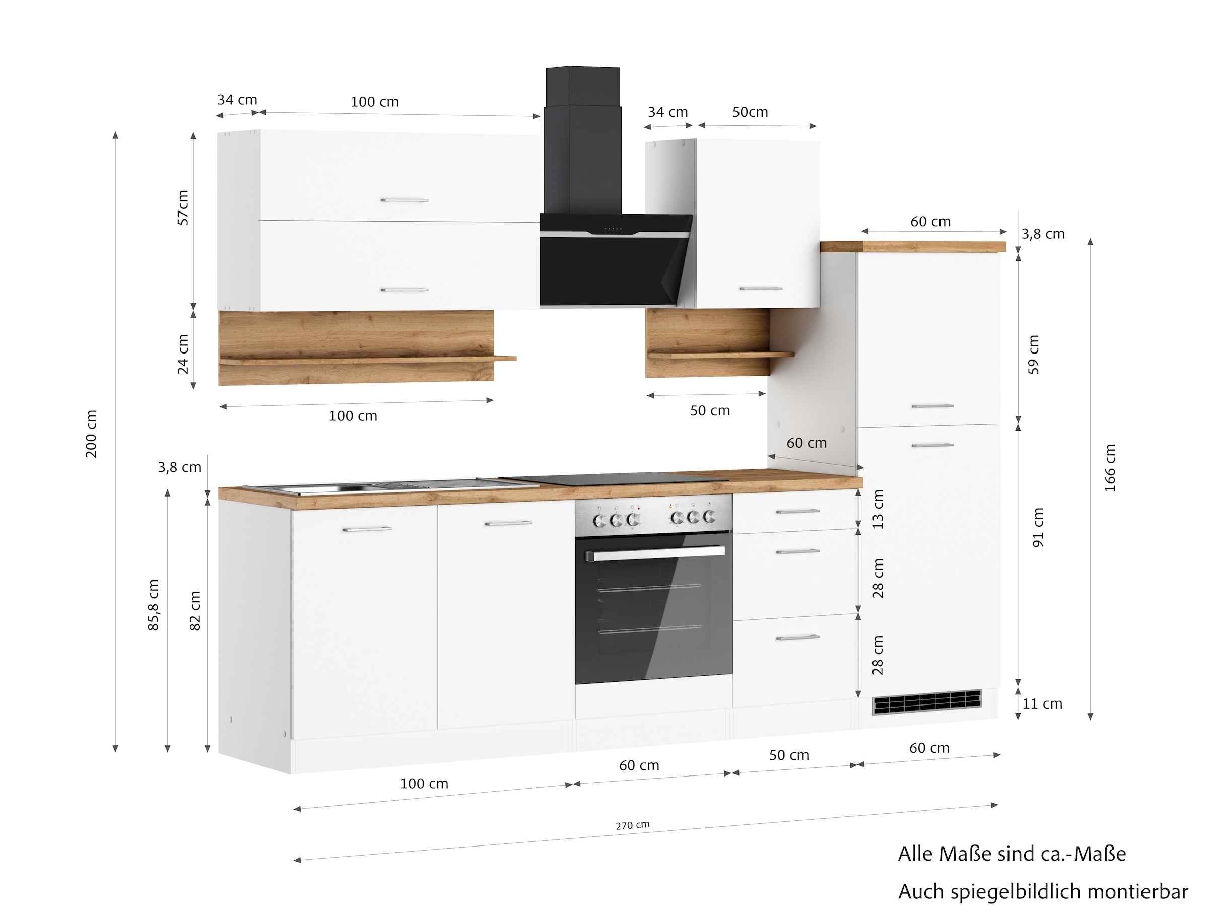 KOCHSTATION Küchenzeile »KS-Milan« 270 cm breit, robuste Metallauszüge, viel Stauraum