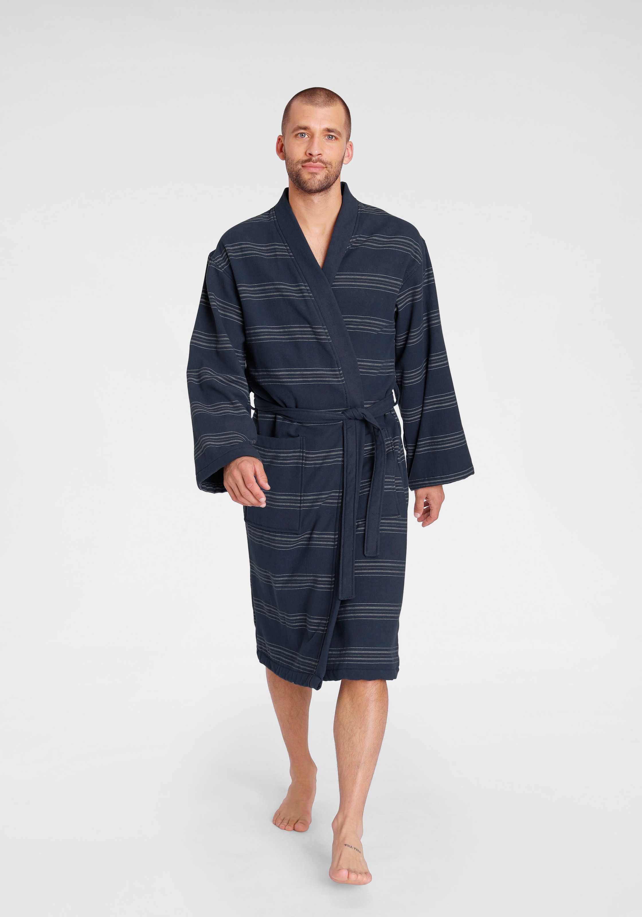 TOM TAILOR HOME Unisex-Bademantel »Wellness Kimono«, (1 St.), für Damen & Herren, im Kimono-Style, gestreift