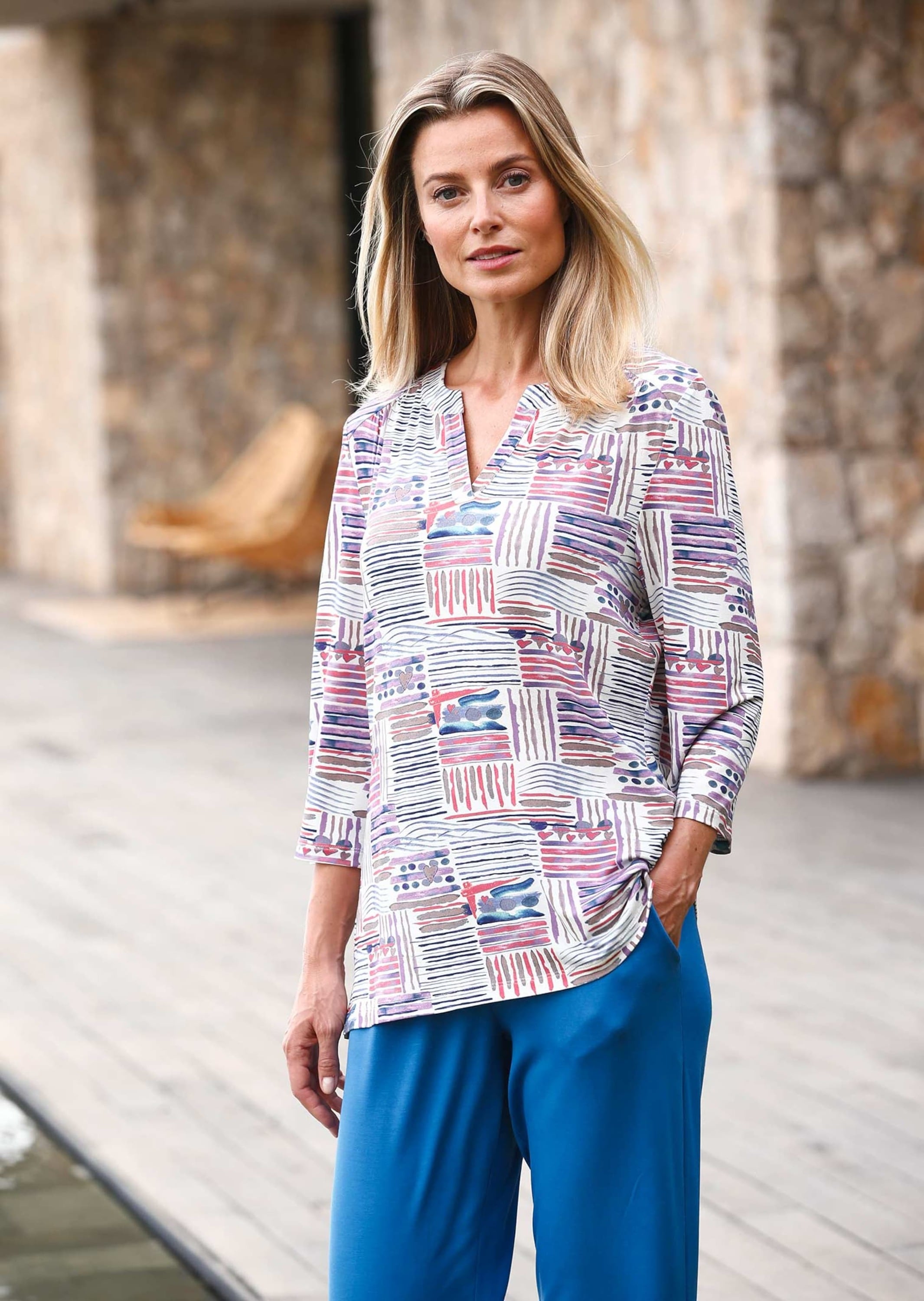 GOLDNER Print-Shirt »Tunika-Druckshirt mit Stehkragen«