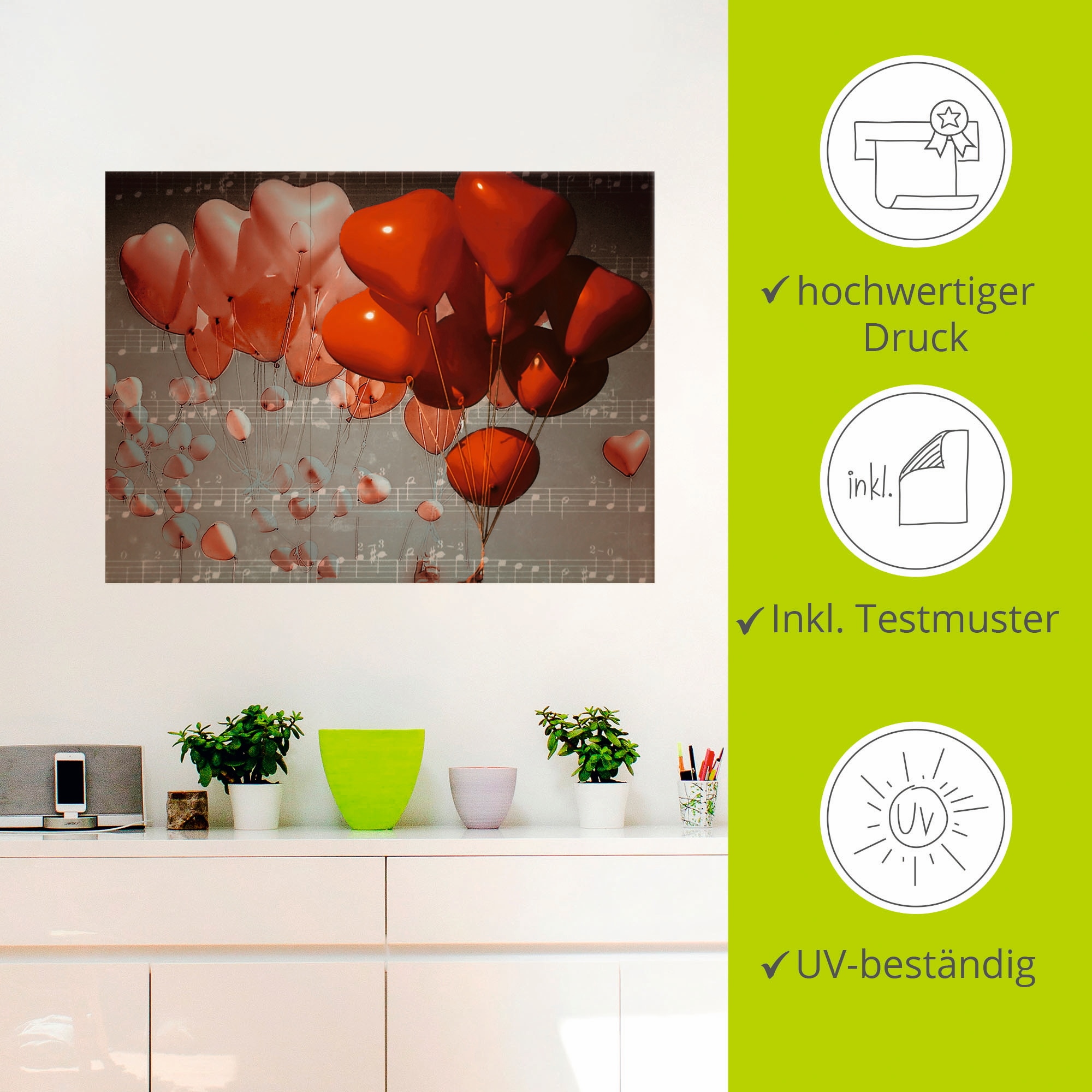 Artland Wandbild »Rote Herzen«, Herzen, (1 St.), als Poster, Wandaufkleber in verschied. Größen