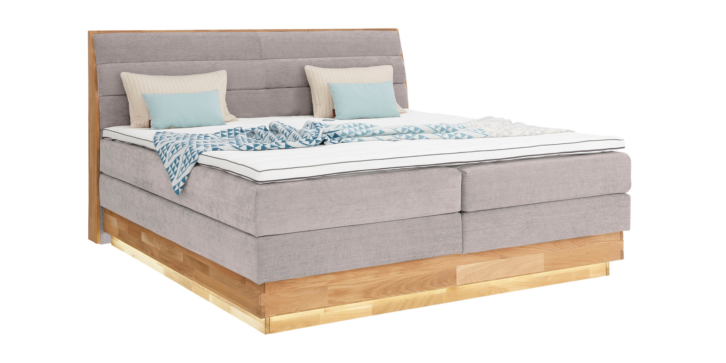 OTTO products Boxspringbett, LED-Beleuchtung, mit zertifizierten, recycelten Bezugsstoffen