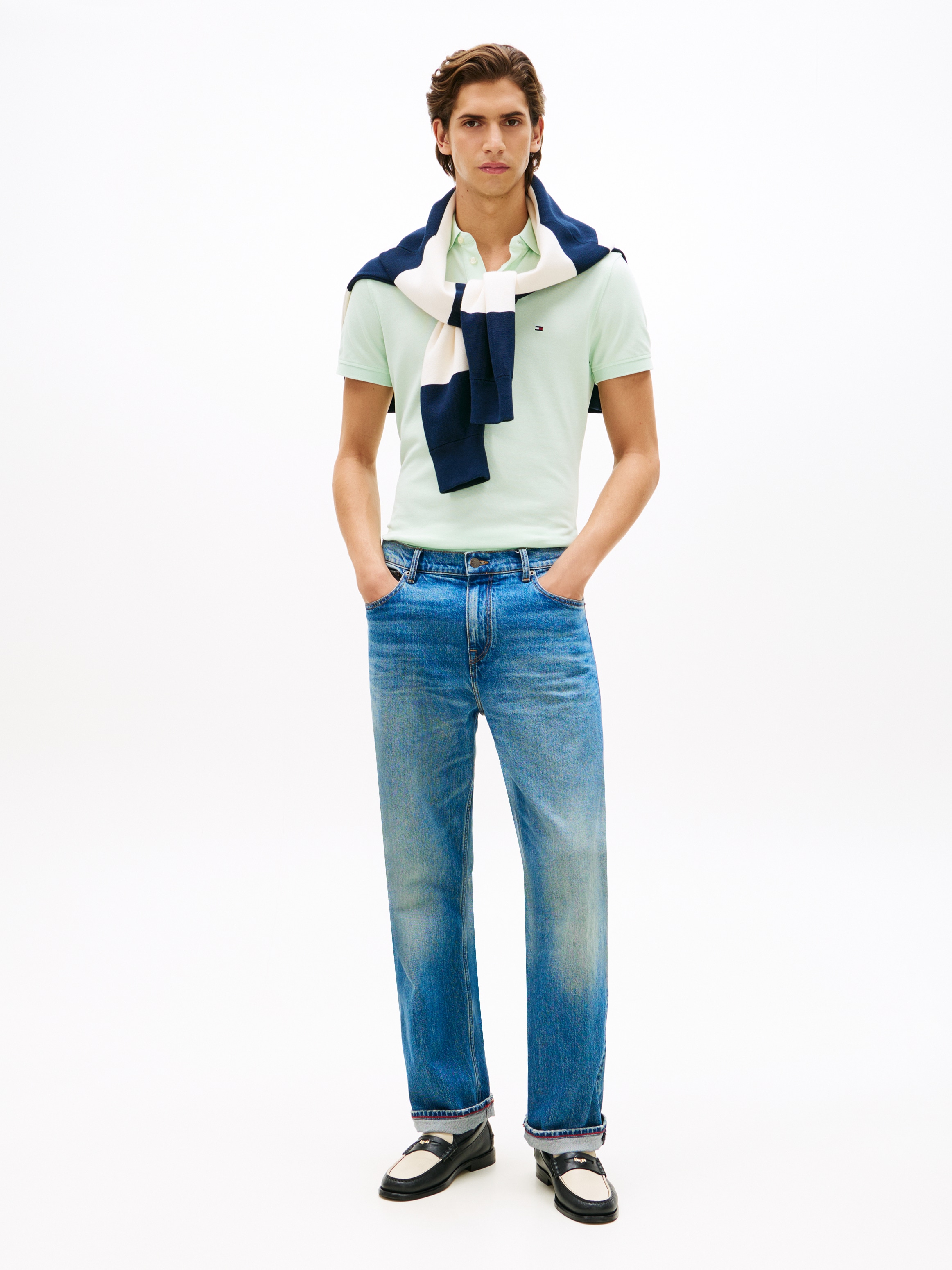 Tommy Hilfiger Poloshirt »1985 SLIM POLO mit Stickerei und Piqué-Qualität«, unifarben, casual, slim fit, Baumwollmix, Polokragen
