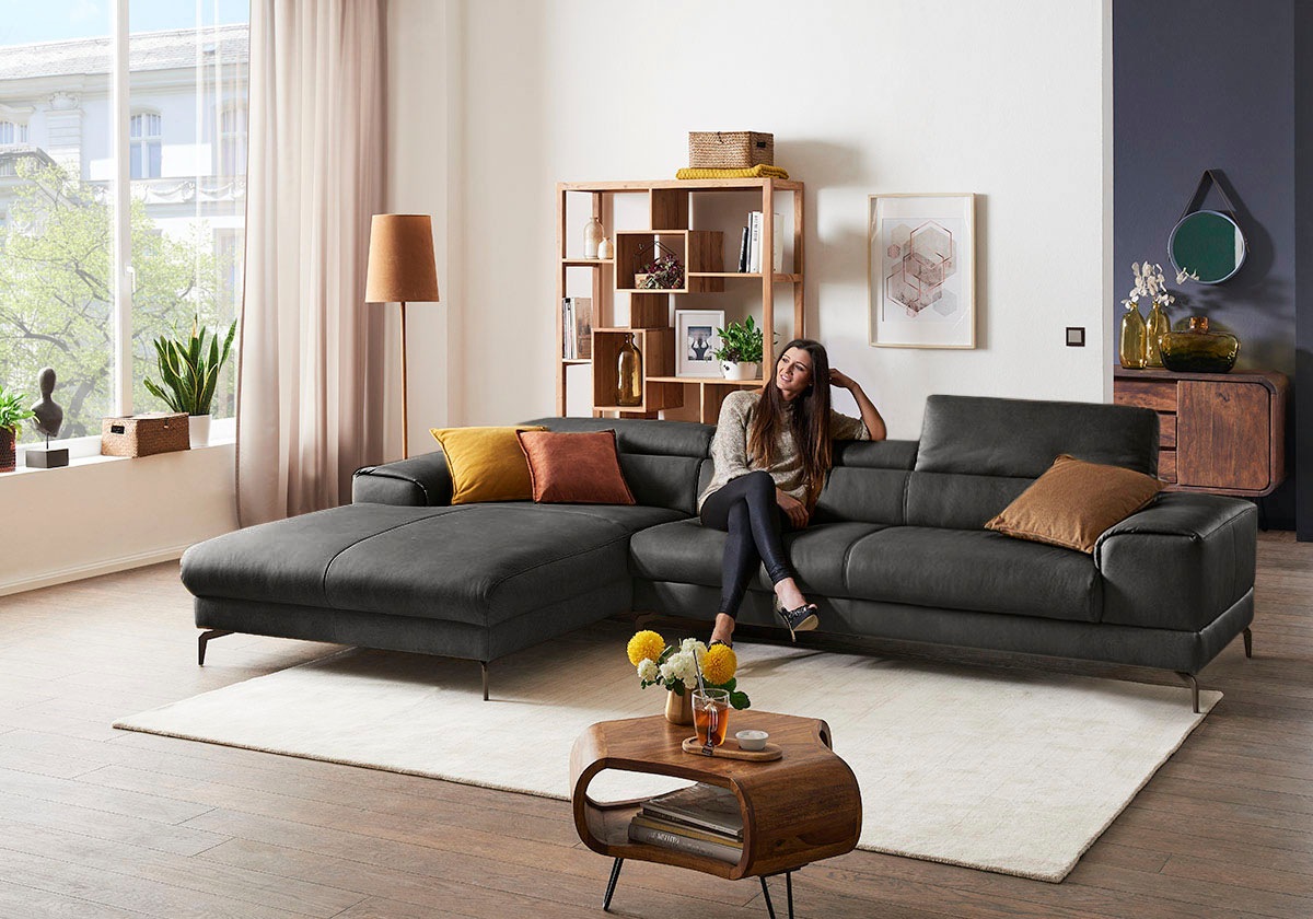W.SCHILLIG Ecksofa »piedroo, Designsofa mit tollem Sitzkomfort, bequem und elegant, L-Form«, Kopfteilverstellung, wahlweise mit Sitztiefenverstellung, Breite 343cm