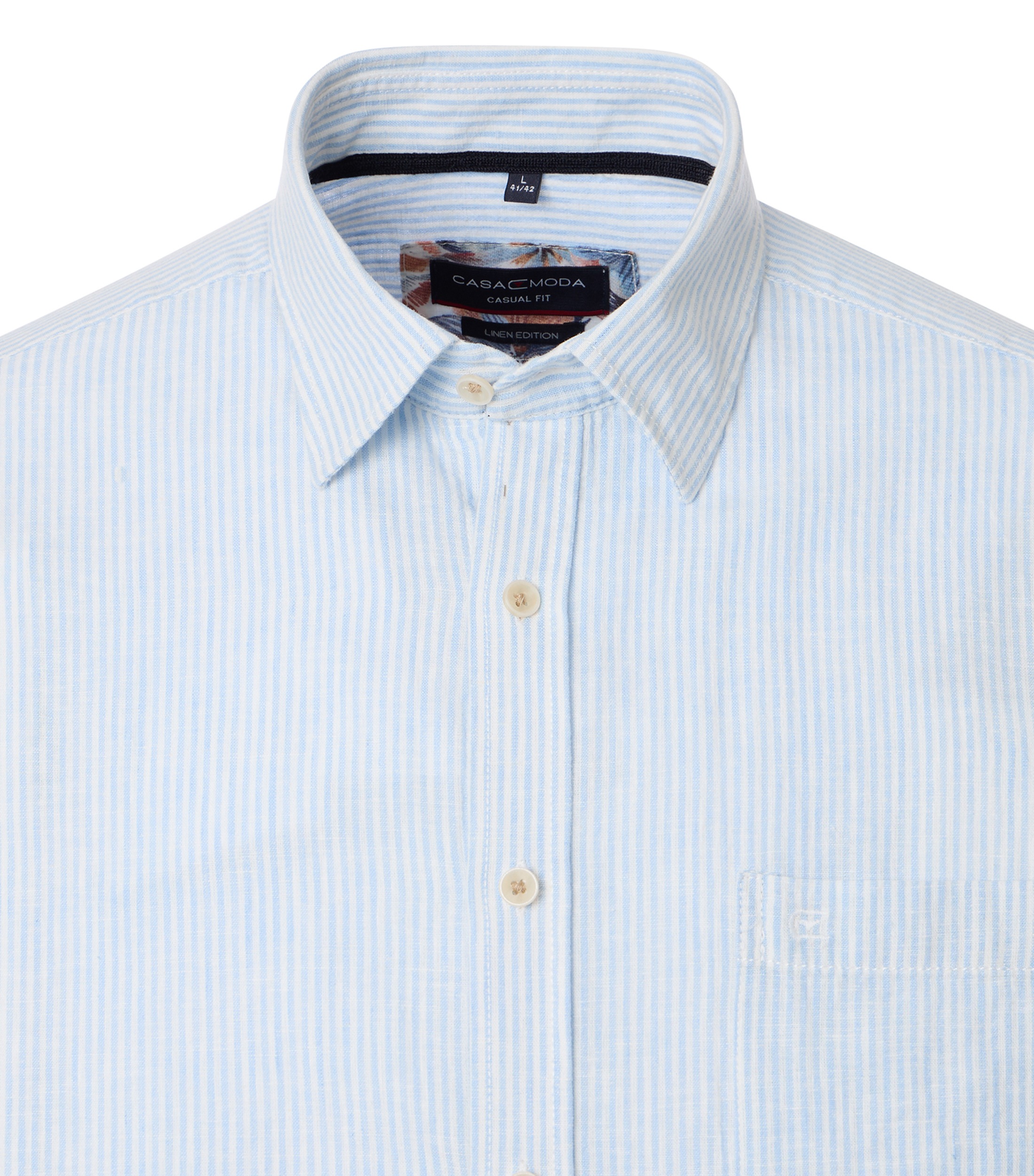 CASAMODA Linen Short Sleeve Shirt Striped Blue 3XL 2