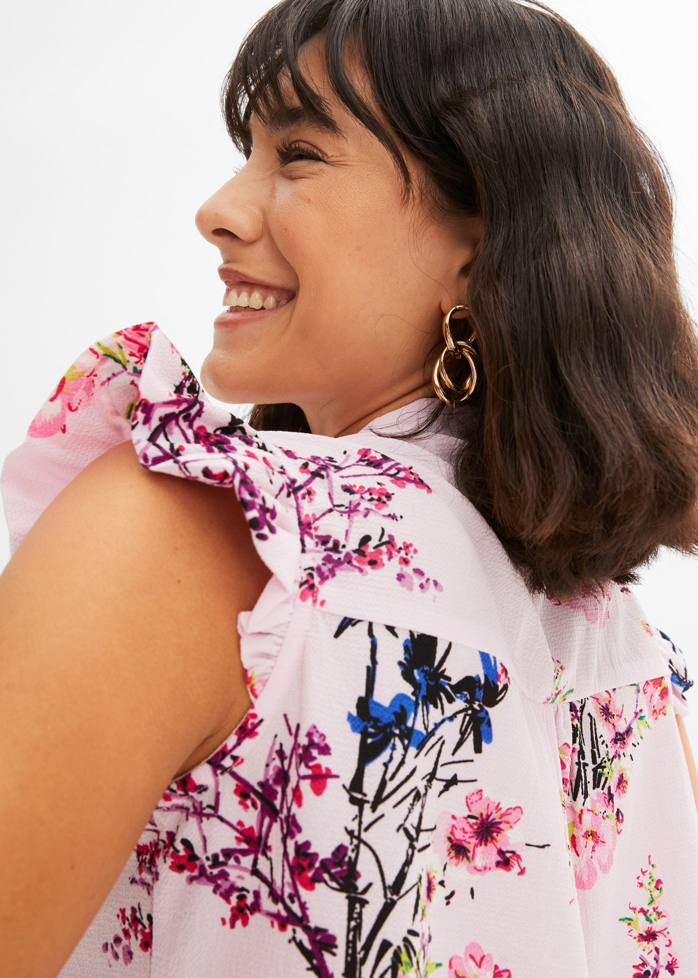 bonprix Schluppenbluse lockerer Schnitt, eleganter Stil, mit kurzen Volantärmeln