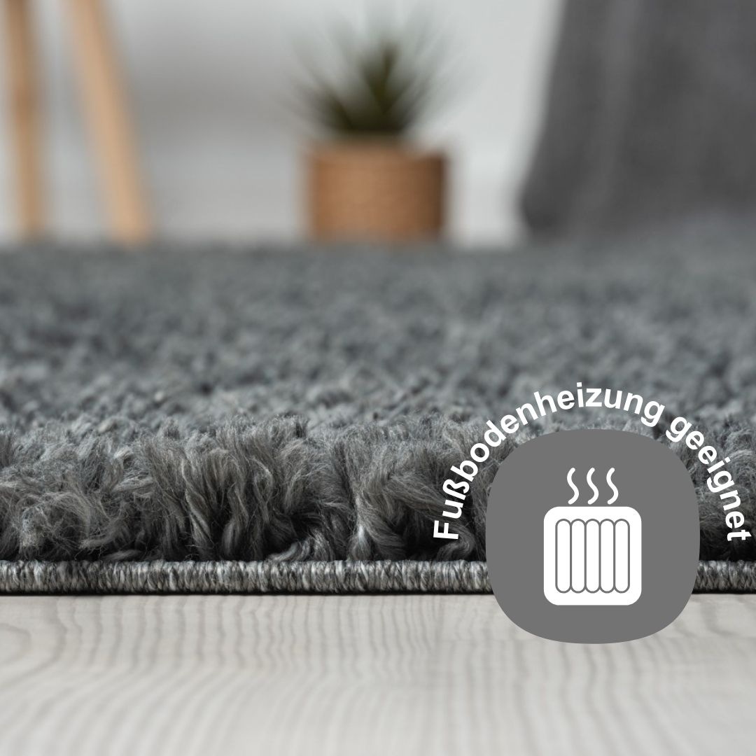 Hochflor-Teppich "My Shaggy", grau (dunkelgrau), B:120cm H:37mm L:180cm, Polypropylen (PP), MYFLAIR MÖBEL & ACCESSOIRES, Teppiche, Shaggy, Uni-Farben, leicht glänzend, Microfaser, extra flauschig 3