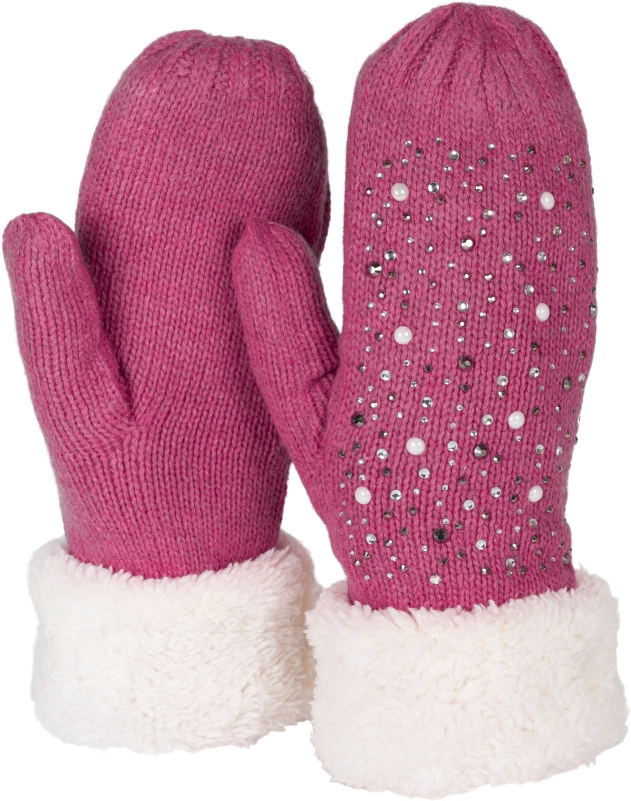 styleBREAKER Fäustlinge "Strickhandschuhe Fäustlinge mit Strass und Perlen" 2 Stk.