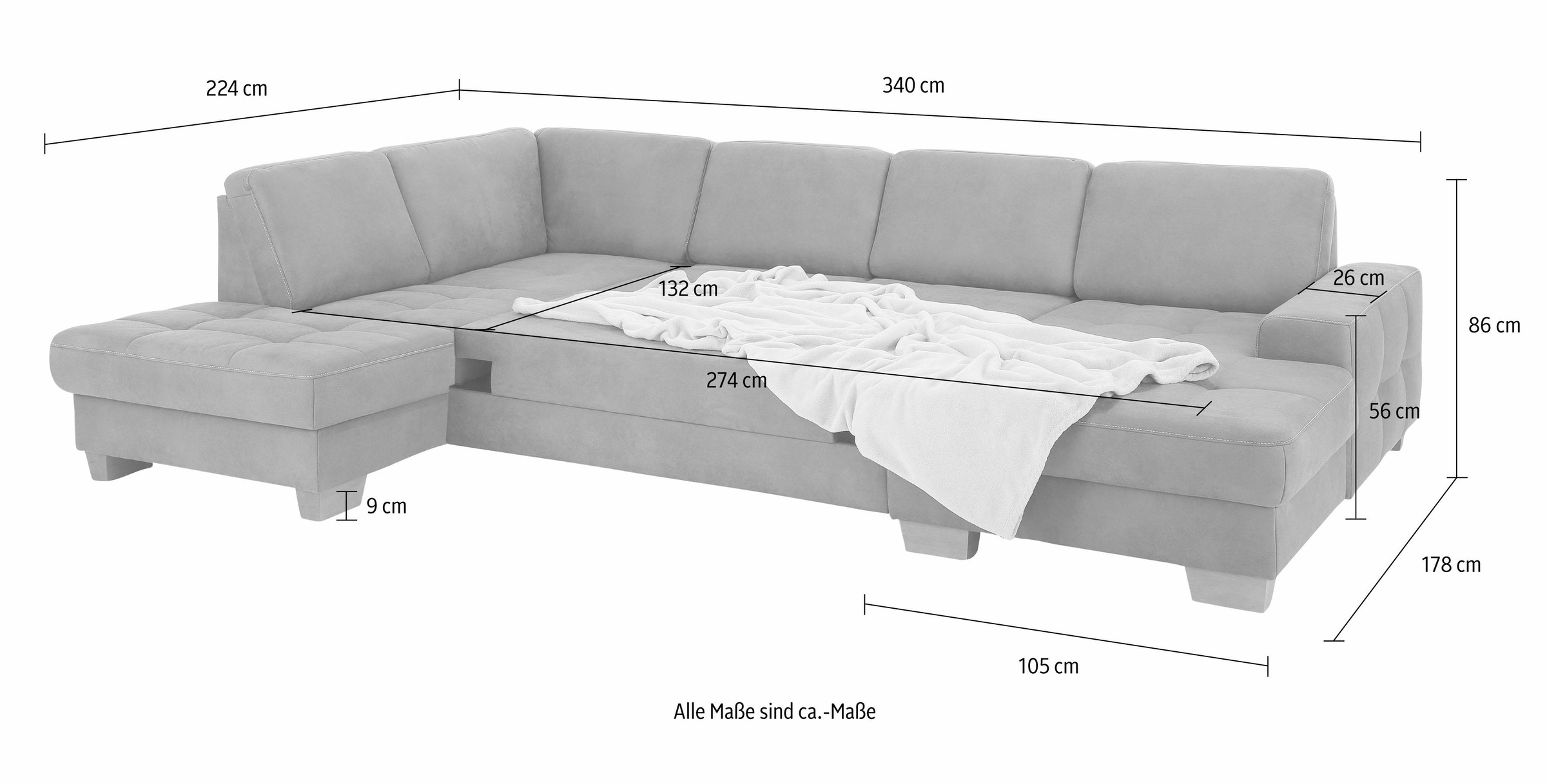 Home affaire Wohnlandschaft »Puccini U-Form«, mit Federkern, Sitztiefenverstellung, Kontrastnaht