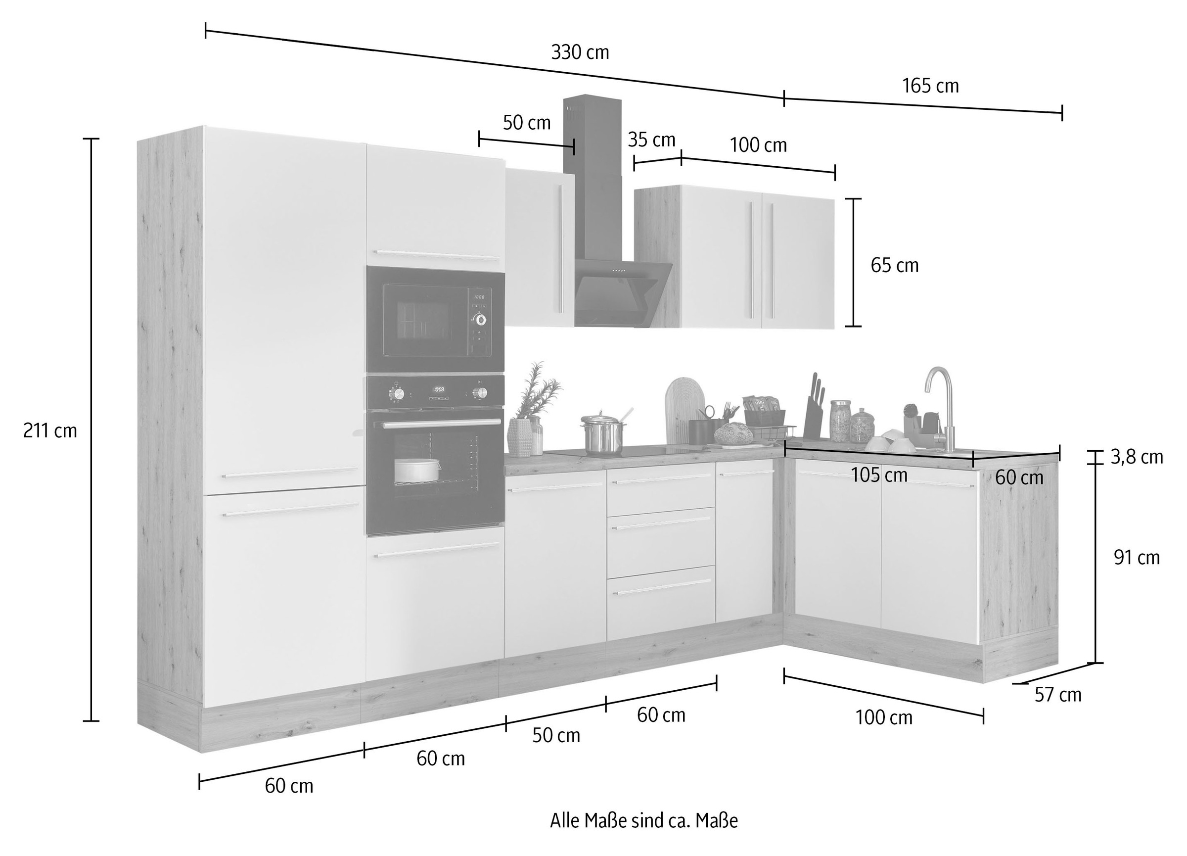 KOCHSTATION Winkelküche »Florida, Stellbreite 330x165 cm«, wahlweise mit E-Geräten, mit Softclose für Türen und Schubkästen