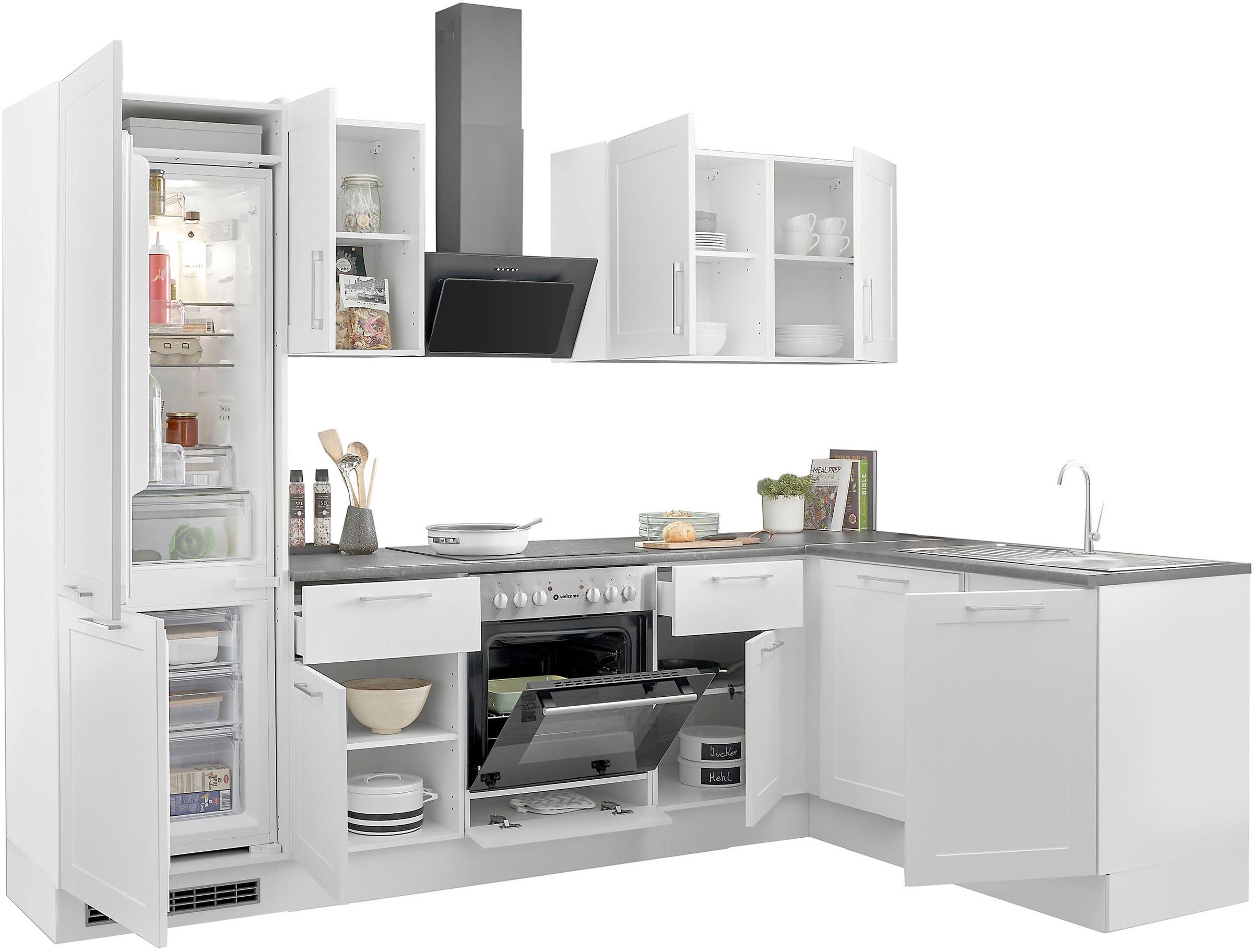 BASIC by Balculina Winkelküche »Marsi«, Stellmaße 280x175 cm, wahlweise mit E-Geräten, mit Soft-Close-Funktion