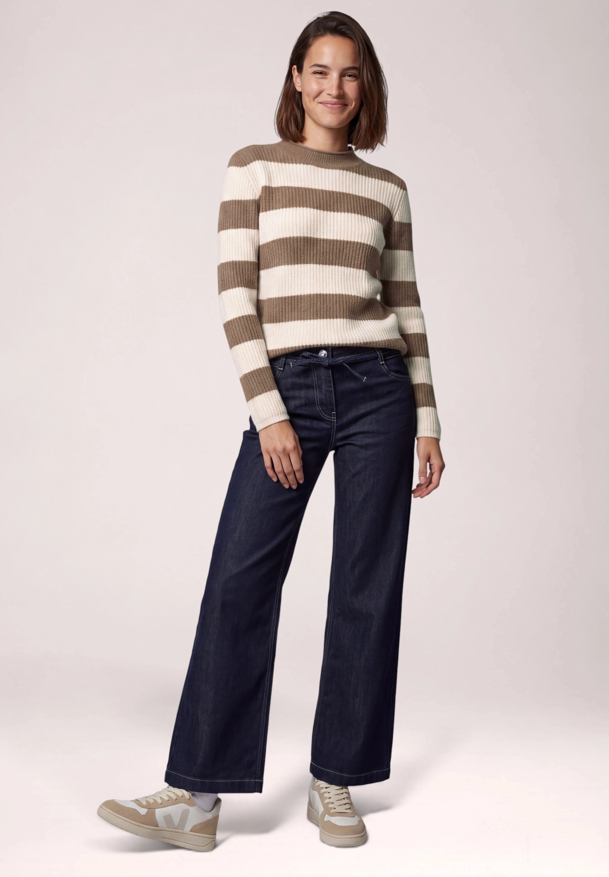 Cecil Stehkragenpullover mit Streifenmuster
