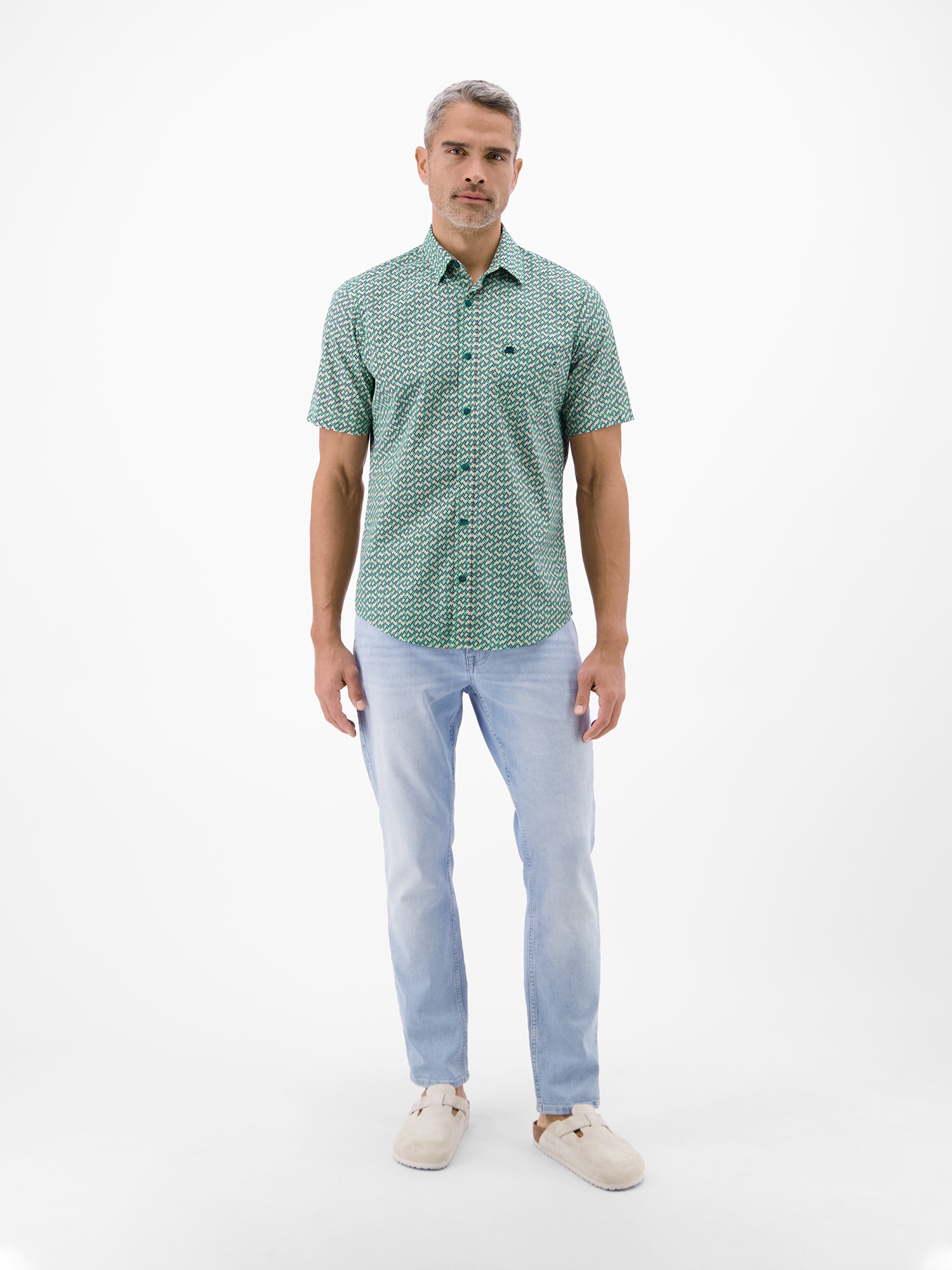 LERROS Kurzarmhemd »Kurzarmhemd mit Print aus Popeline-Stretch-Material«