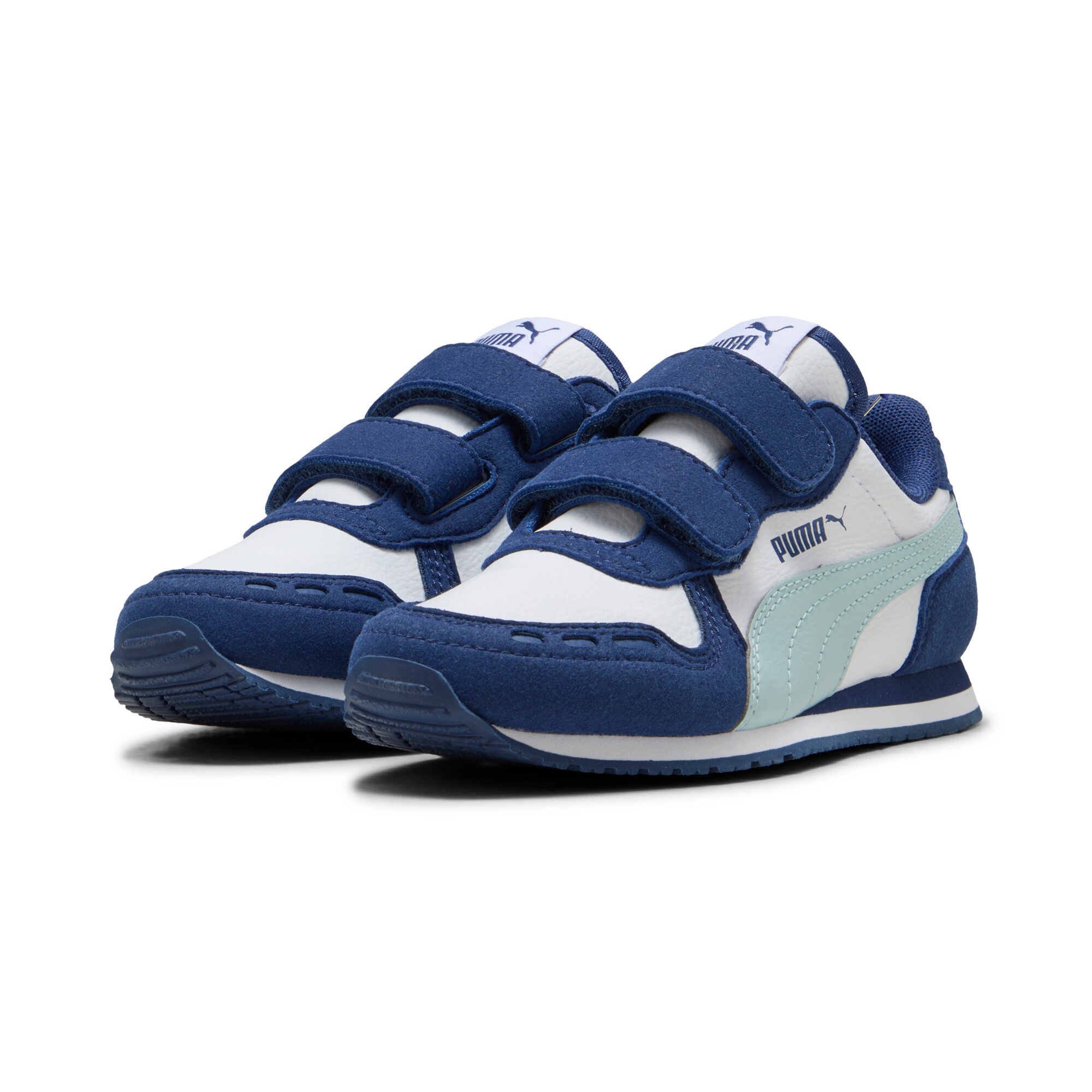 Sneaker PUMA "CABANA RACER SL 20 V PS", Kinder, Gr. 35, puma weiß, fresh water, blau jewel, Synthetik, Schuhe Sneaker, mit Klettverschluss, leichtes Tragegefühl, mit Gummilaufsohle