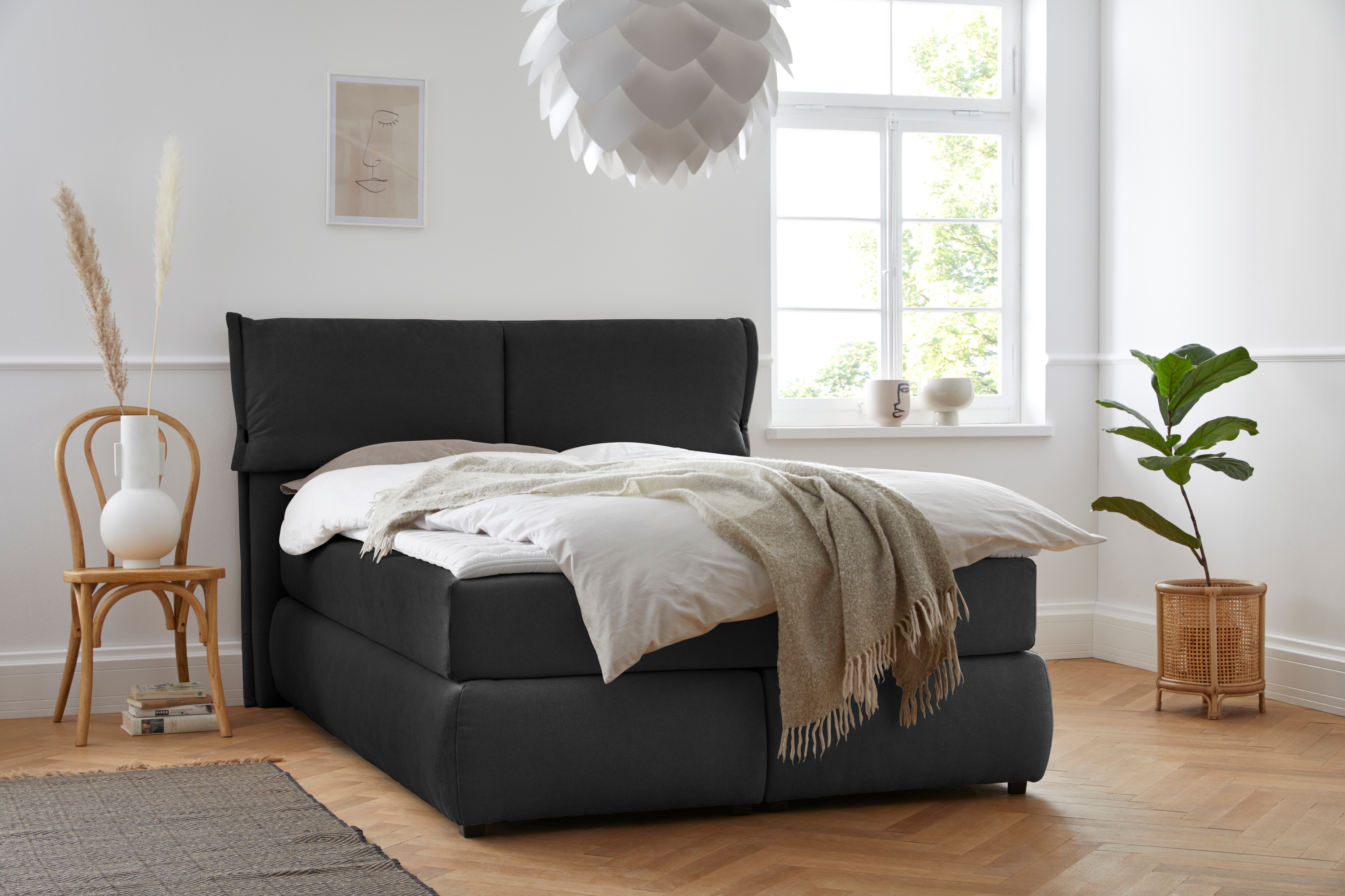 OTTO home Boxspringbett "Jenson" in 4 Farben, 4 Breiten, 3 Matratzenarten in 2 Härtegraden, Topper