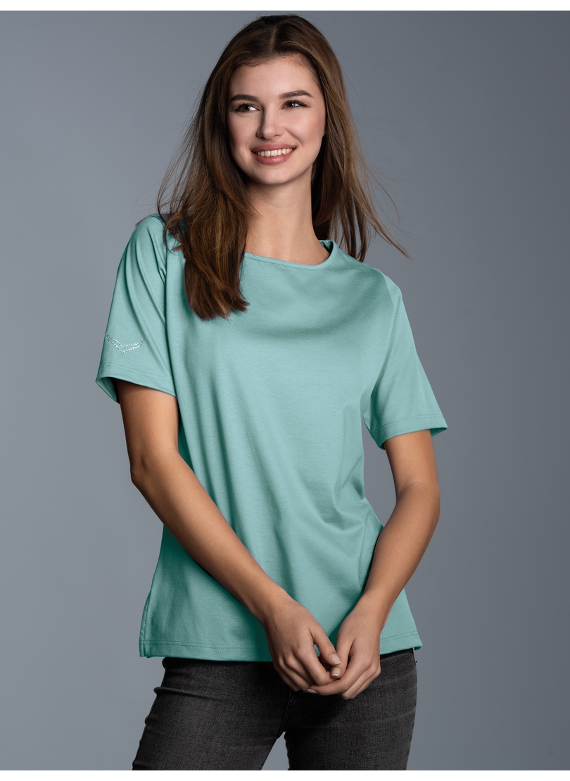 Trigema T-Shirt "TRIGEMA T-Shirt DELUXE Baumwolle mit Kristallsteinen" 1 St günstig online kaufen