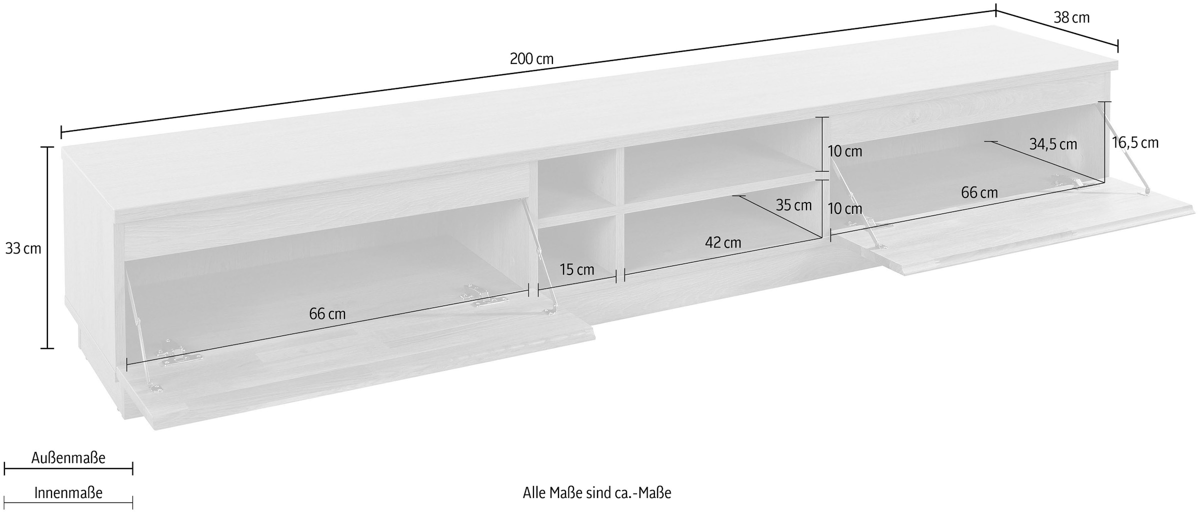 Home affaire Lowboard, Breite 200 cm, teilmassiv, FSC®-zertifiziert