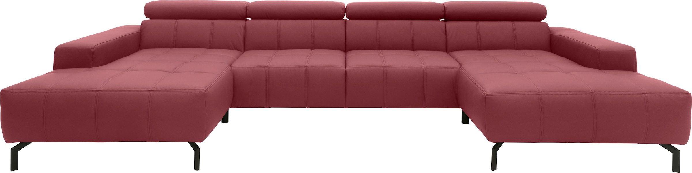 DOMO collection Wohnlandschaft »Cunelli tolle Sitznähte als Designelement, fester Sitzkomfort, U-Form«, wahlweise mit Kopfteilverstellung, bodenfrei