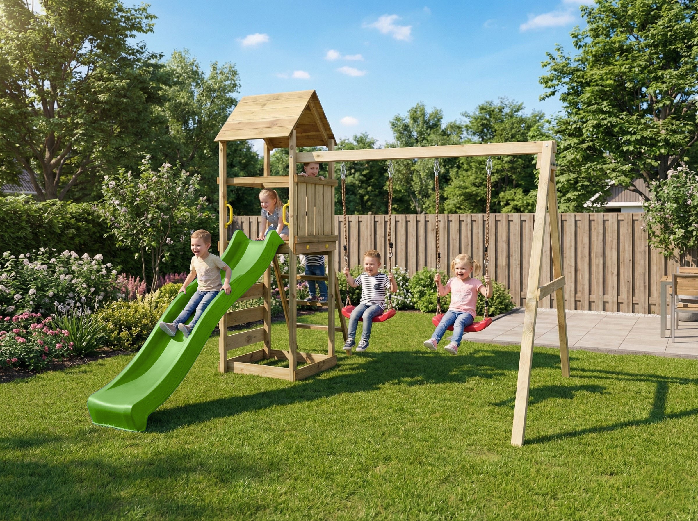 FUNGOO Spielturm »MaxPlay 2.2« mit Rutsche, Doppelschaukel und Kletterwand