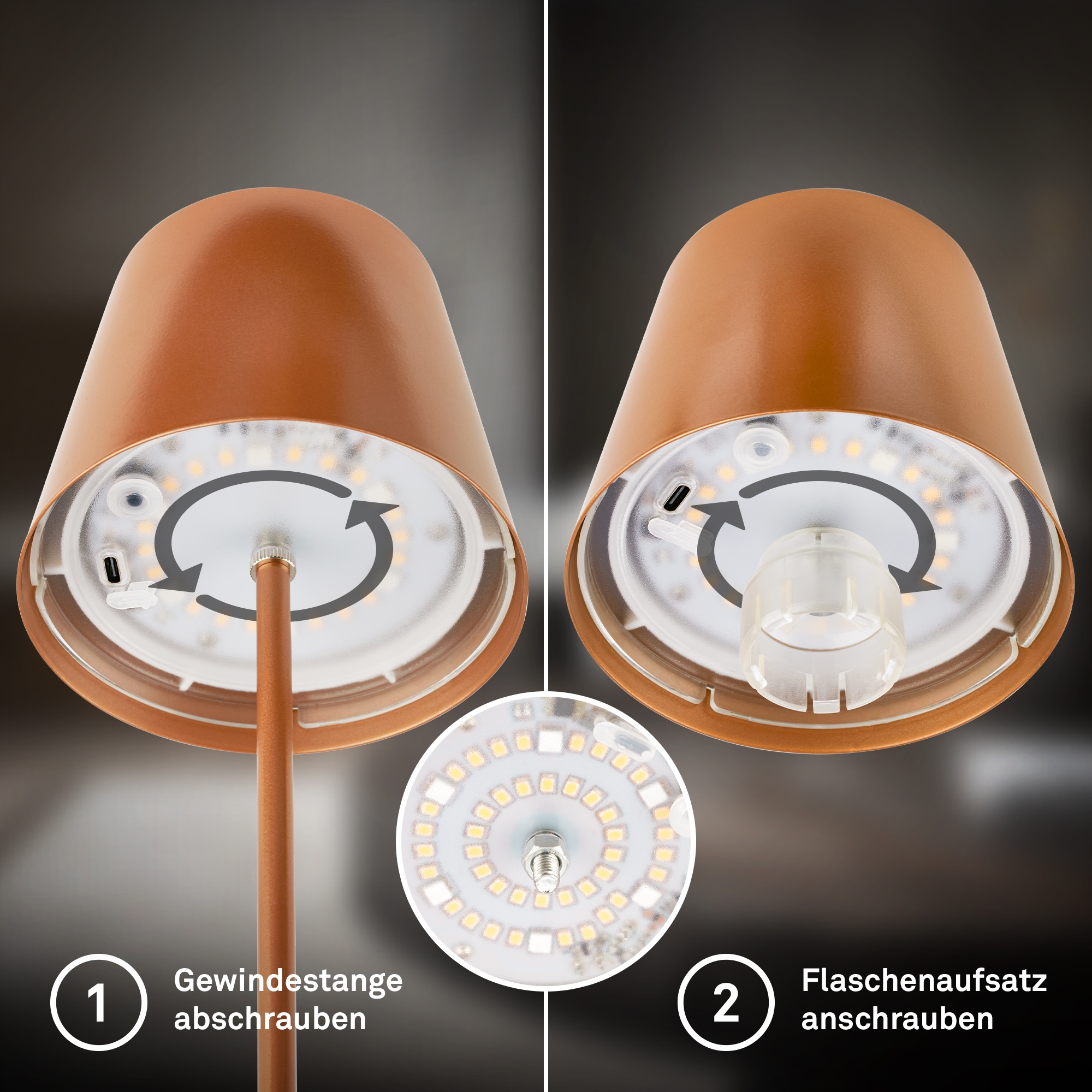 Briloner Leuchten LED Außen-Tischleuchte »RGB/W Akku Tischleuchte, IP44, 2,5W, inkl. Flaschenhalter«, Leuchtmittel LED-Modul | LED fest integriert