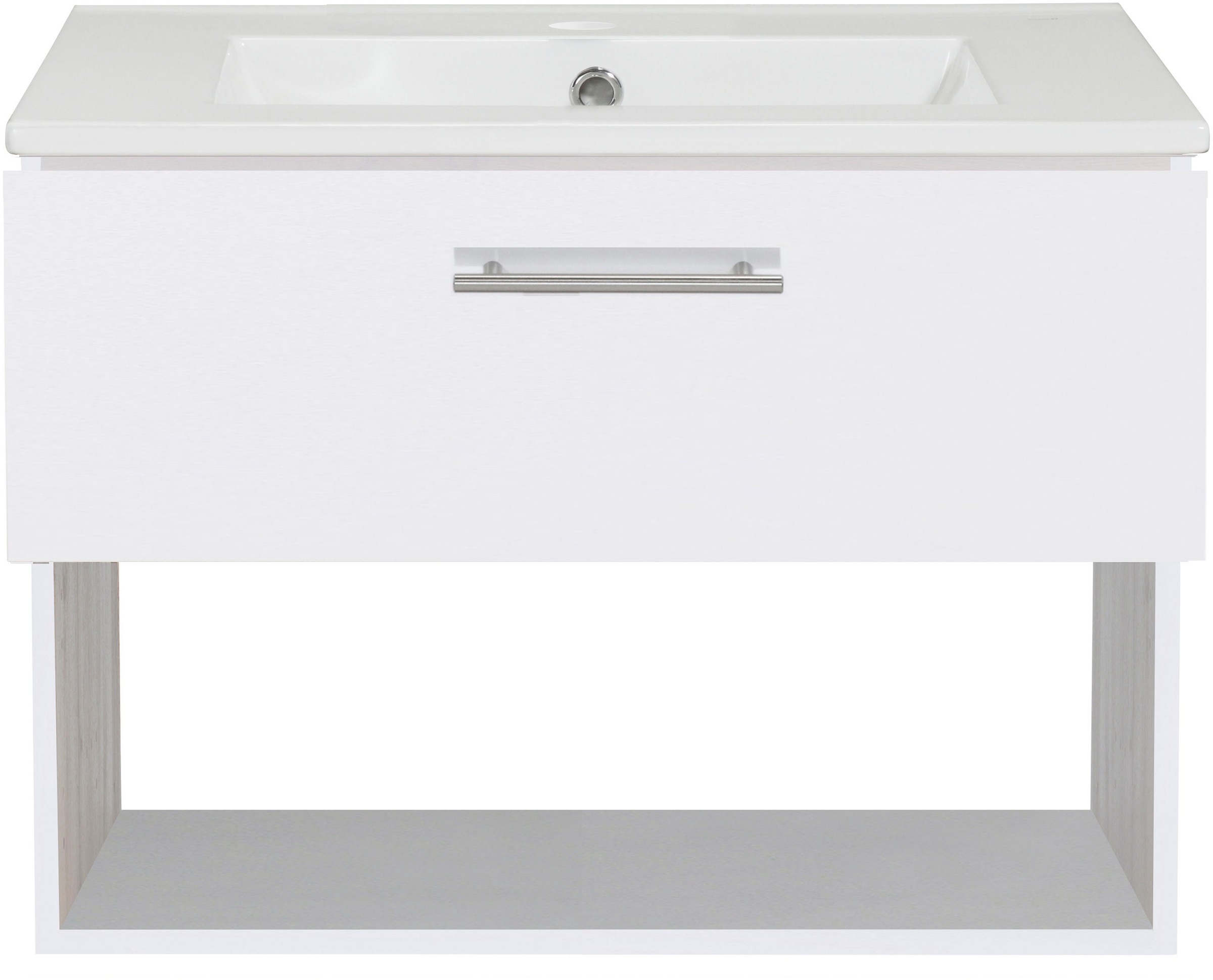 welltime Waschtisch »Trento Light, 60cm, 80cm, 100cm, Keramik-Auflagebecken«, 1 Auzug und 1 offenes Fach