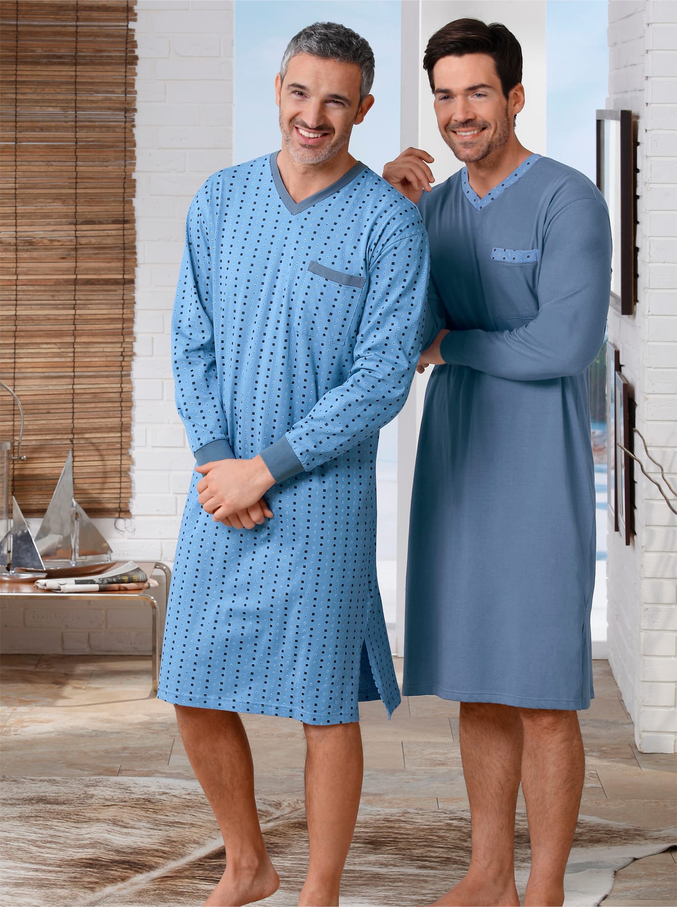 KINGS CLUB Herren Nachthemd "Nachthemden", Gr. 60, blau, 100% Baumwolle, bedruckt, gemustert, Kleider