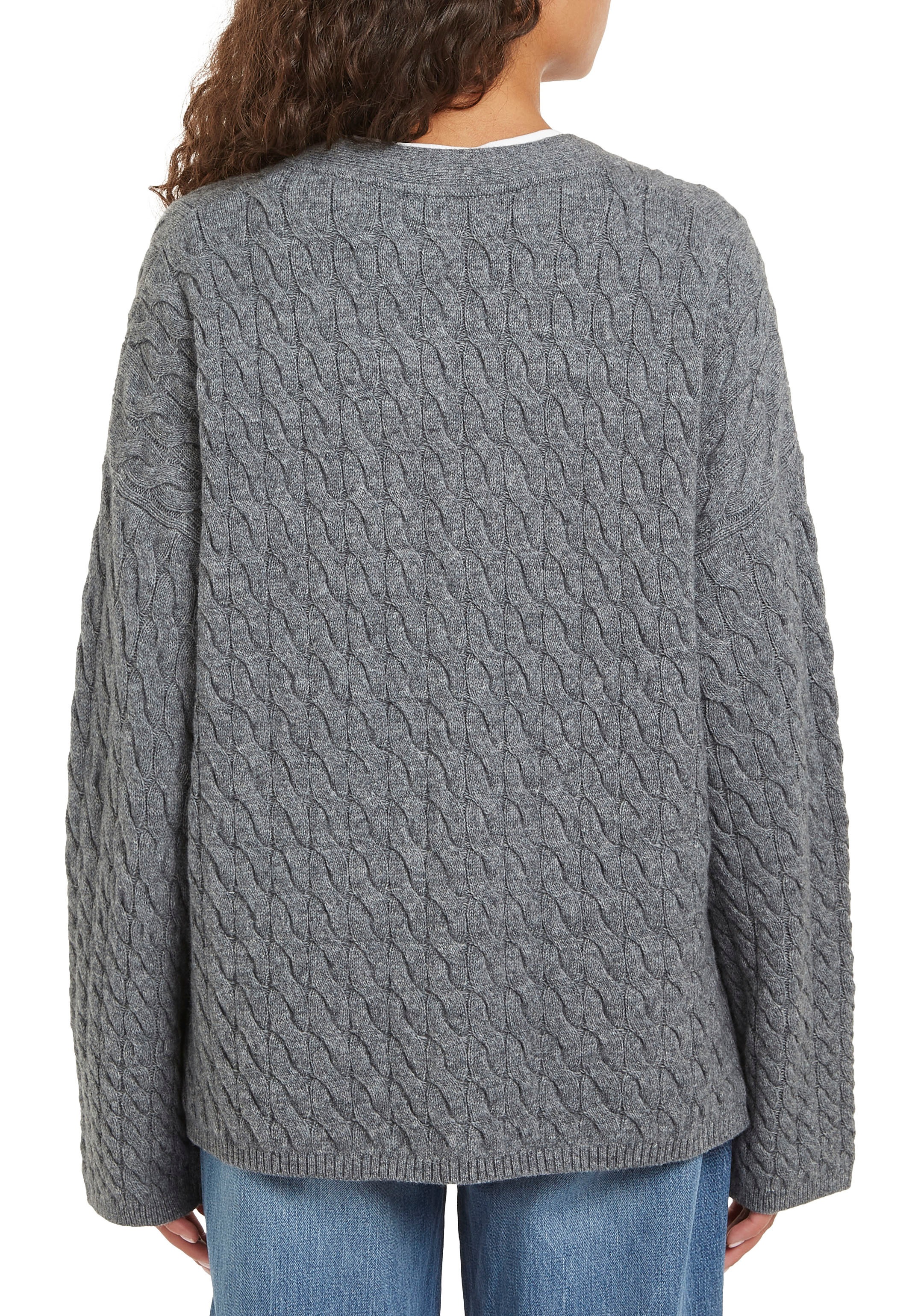 Tommy Hilfiger Strickjacke »WOOL BLEND CABLE V-NK CARDI«, mit Zopfmuster