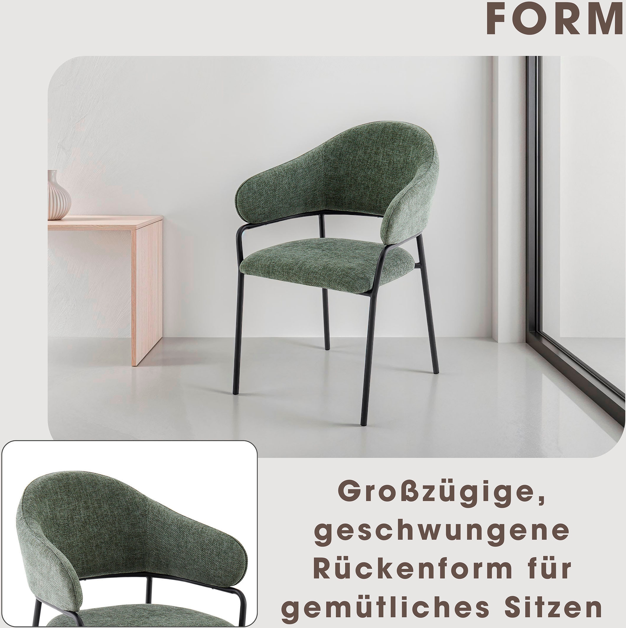 byLIVING Esszimmerstuhl »Curve«, (Set), 2 St., Webstoff, moderner Stoff Stuhl mit gemütlichem Sitzkomfort, verschiedene Farben.