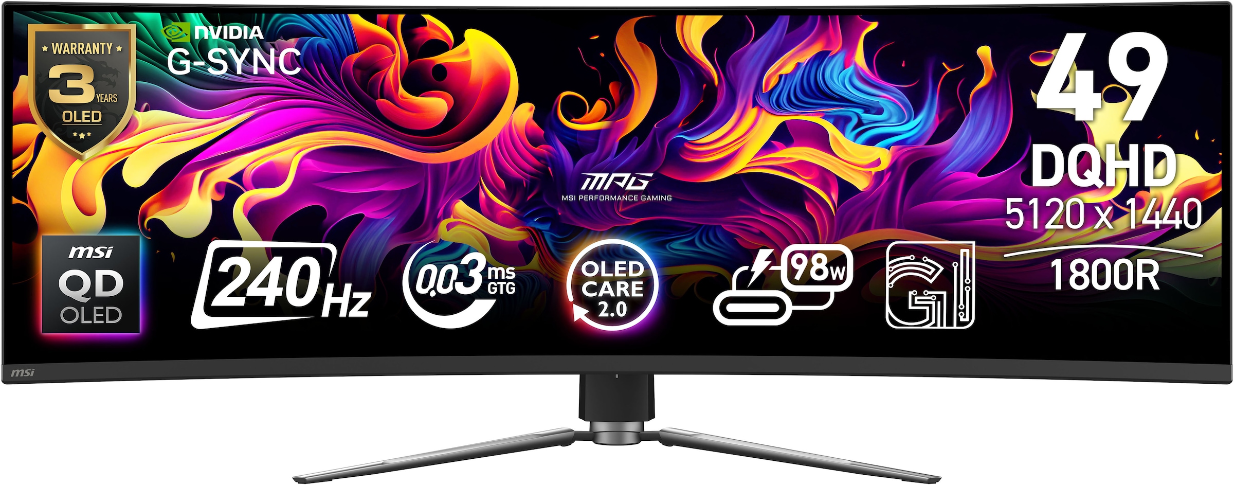 MSI Curved-OLED-Monitor »MPG 491CQPX QD-OLED« 125 cm/49 ″  5120 x 1440 px DQHD 0,03 Reaktionszeit 240 Hz