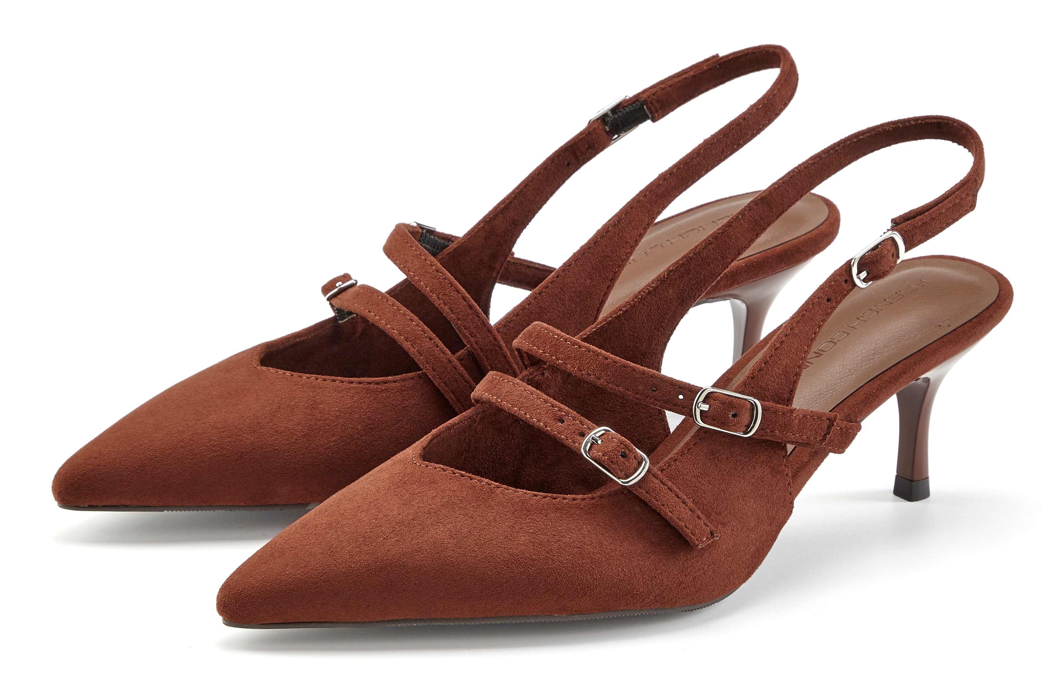 French Connection Slingpumps "Slingback-Pumps, Sling-Sandalette, Riemchen-Pumps, Kitten Heels" Fersenriemchen-Schuh in edler Velours-Optik mit Kitten-Heel-Absatz