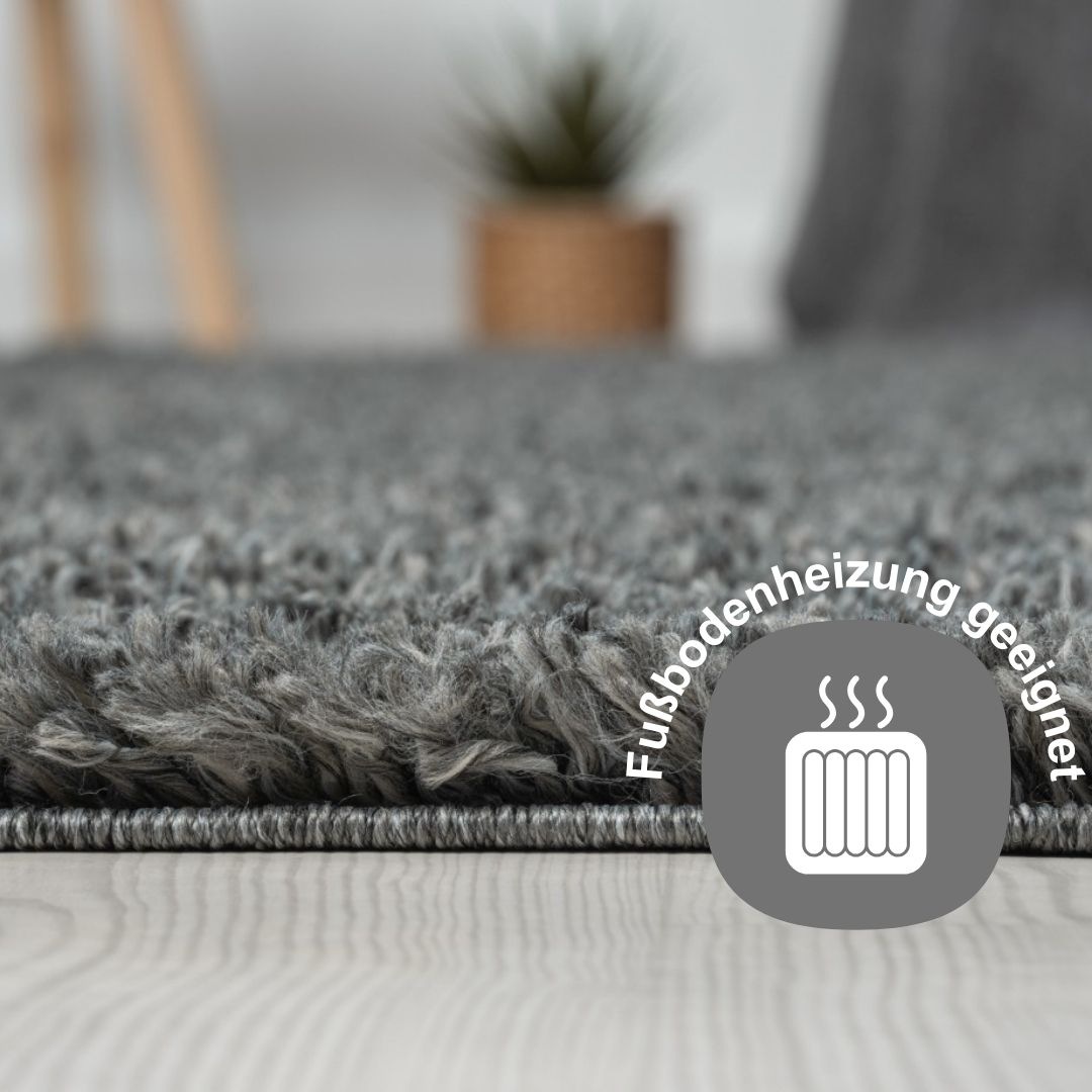 Hochflor-Teppich "My Shaggy", grau, B:100cm H:37mm L:150cm, Polypropylen (PP), MYFLAIR MÖBEL & ACCESSOIRES, Teppiche, Shaggy, Uni-Farben, leicht glänzend, Microfaser, extra flauschig 3