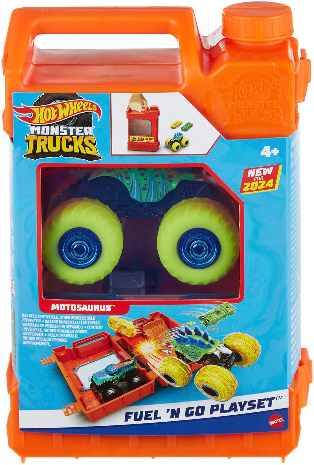 Hot Wheels Spielzeug-Monstertruck »Fuel N’ Go-Spielset mit Motosaurus-Spielzeugtruck«, inkl. 2 zerdrückte Autos