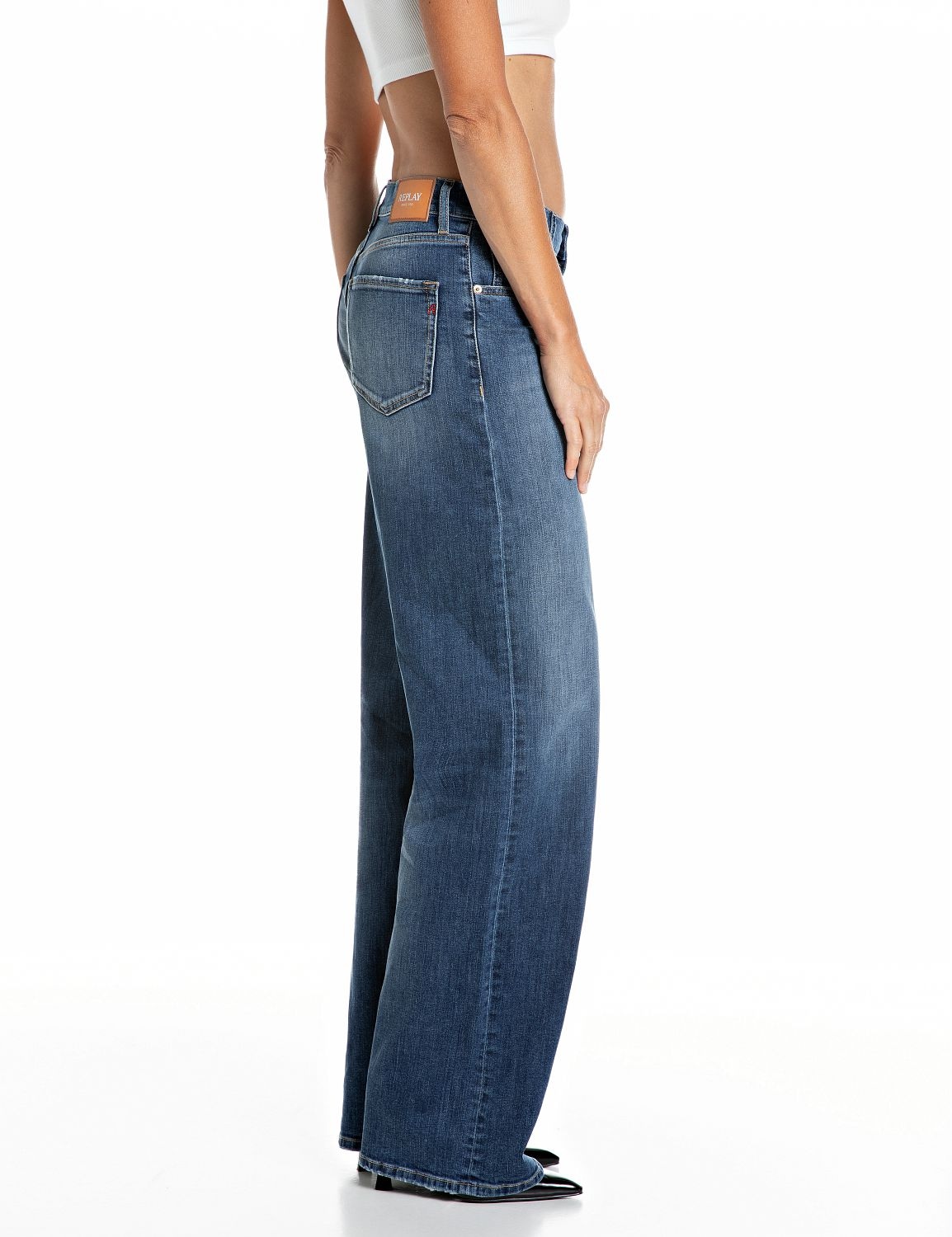 Replay Weite Jeans »Cary« Mid Rise, 5-Pocket-Form