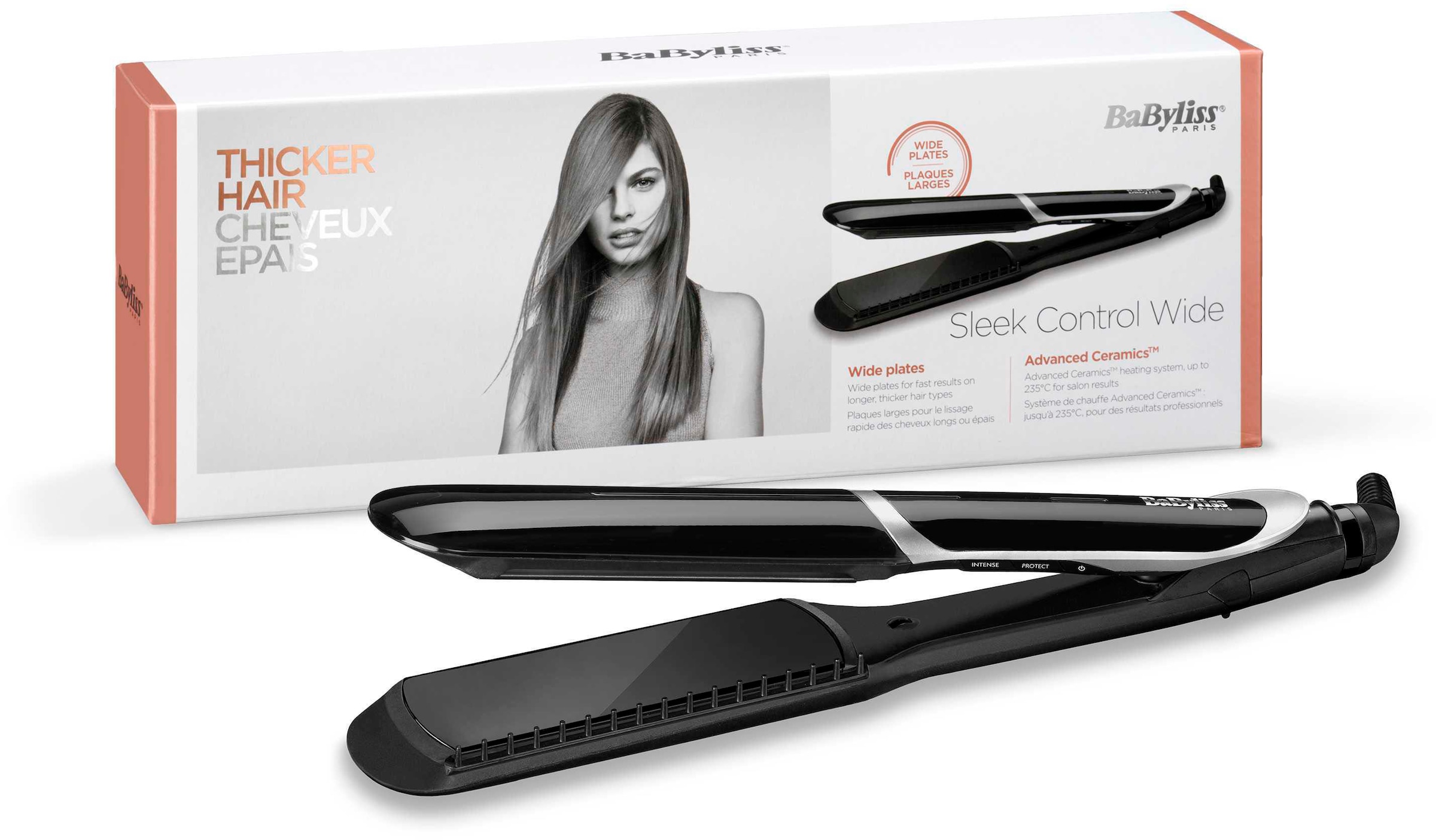BABYLISS Glätteisen "ST397E Sleek Control Wide", silber, B:37cm H:13cm T:6cm, Glätteisen, Glätteisen mit breiten Platten