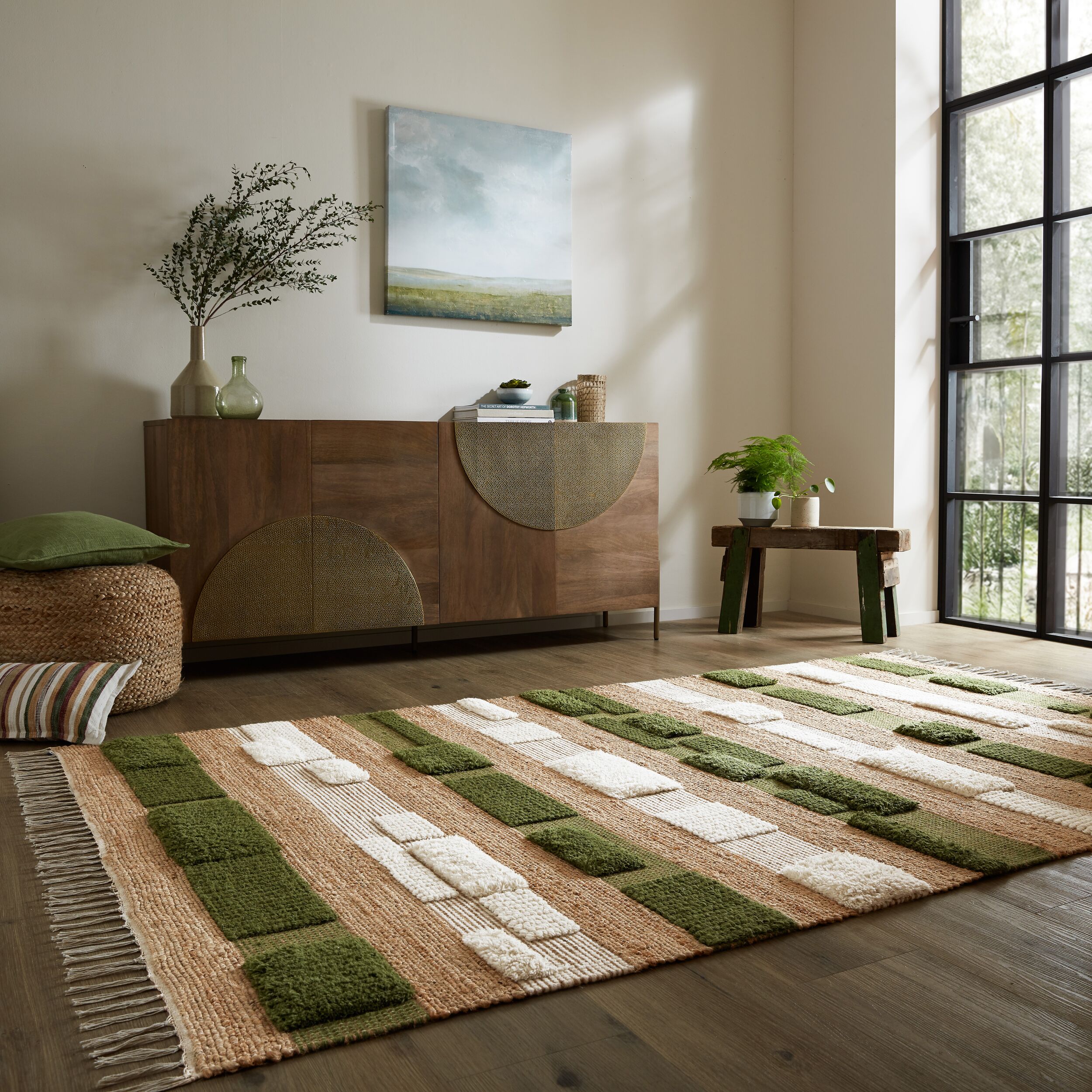 FLAIR RUGS Teppich "Medina Blocks, mit abstrakten Linien" rechteckig 22 mm Höhe aus Jute/-und Wollmischung, mit Hoch-Tief-Struktur, gemustert