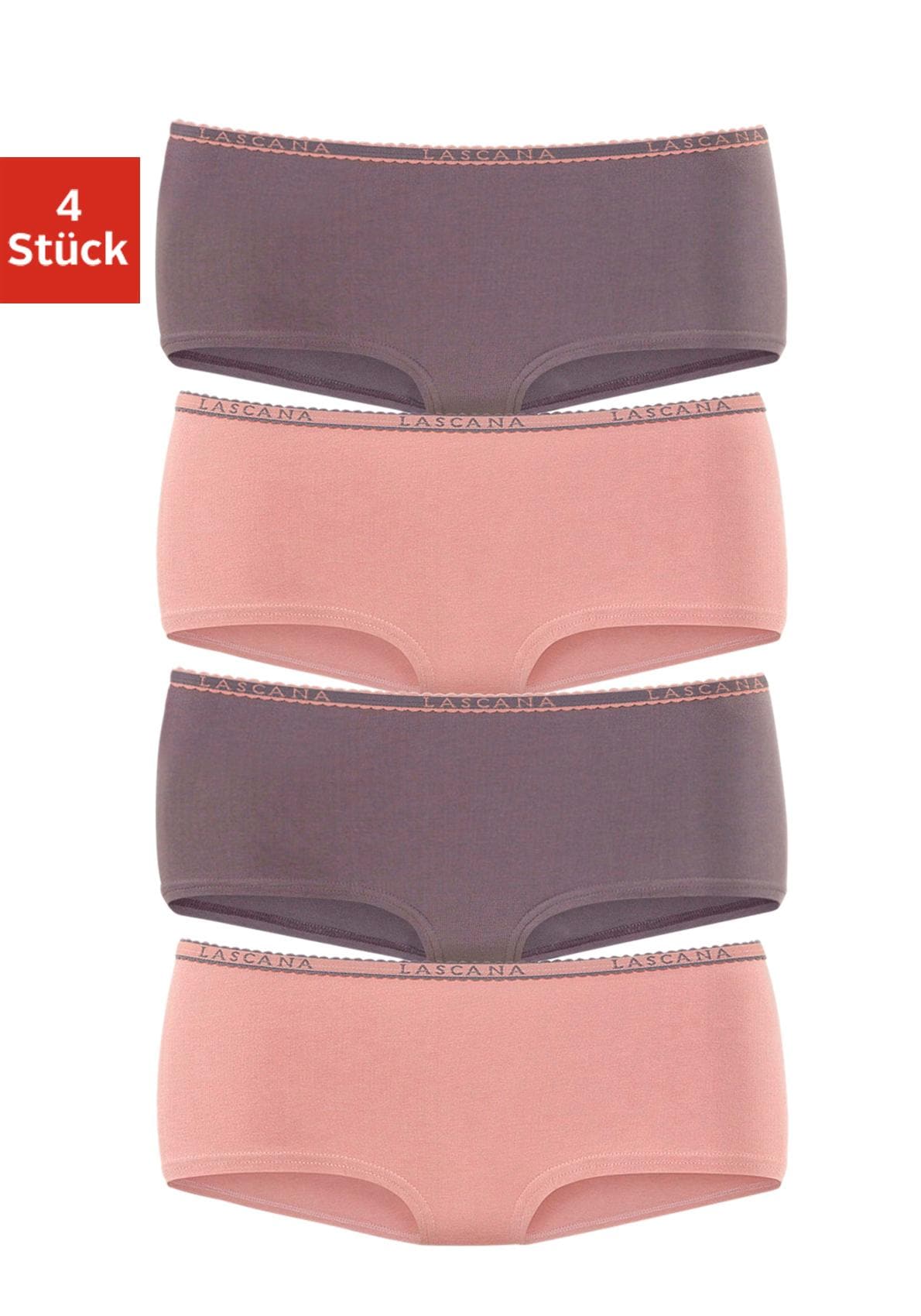 LASCANA Panty, (4er-Pack), aus elastischer Baumwoll-Qualität